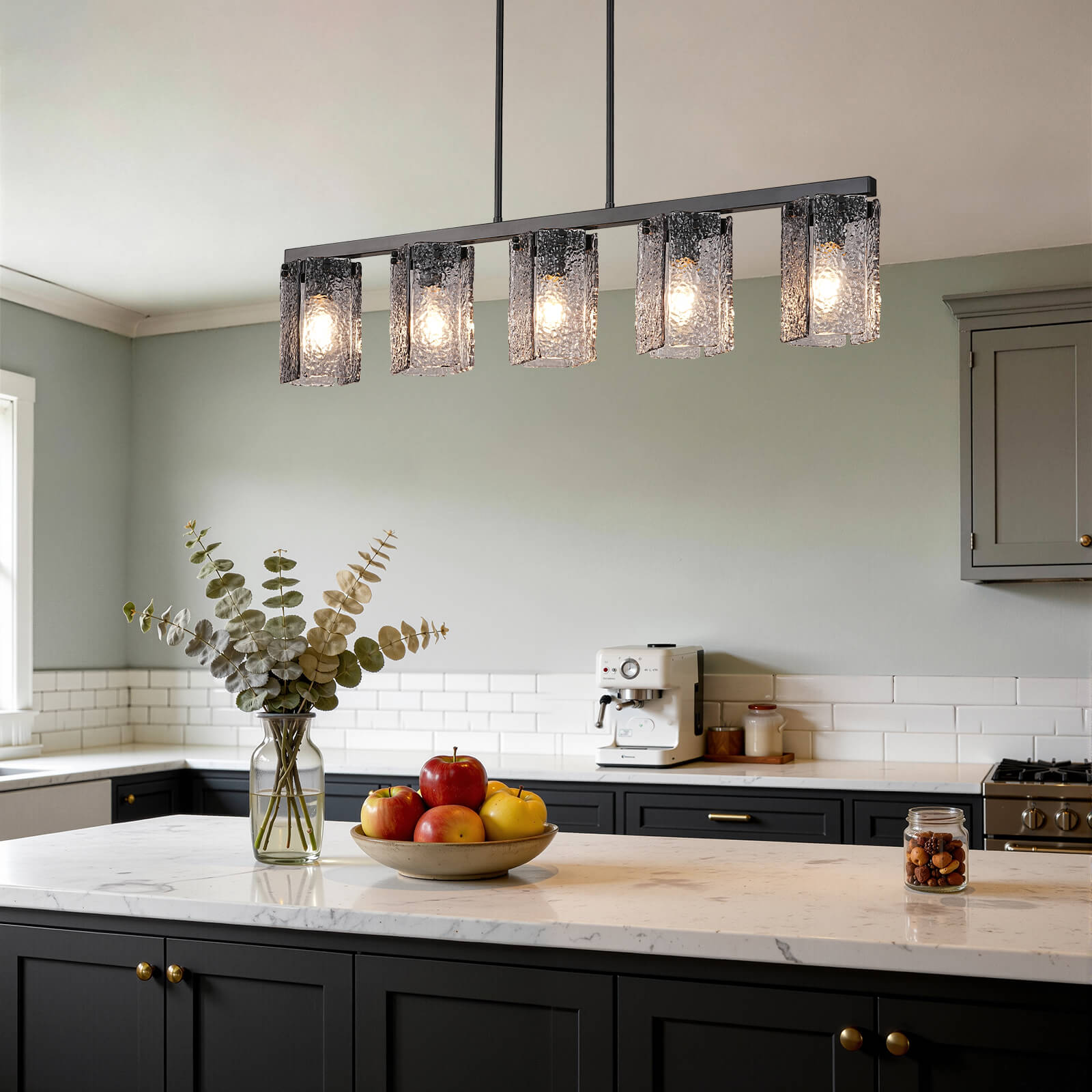 5-Light Modern Handcrafted Glass Linear Chandelier
