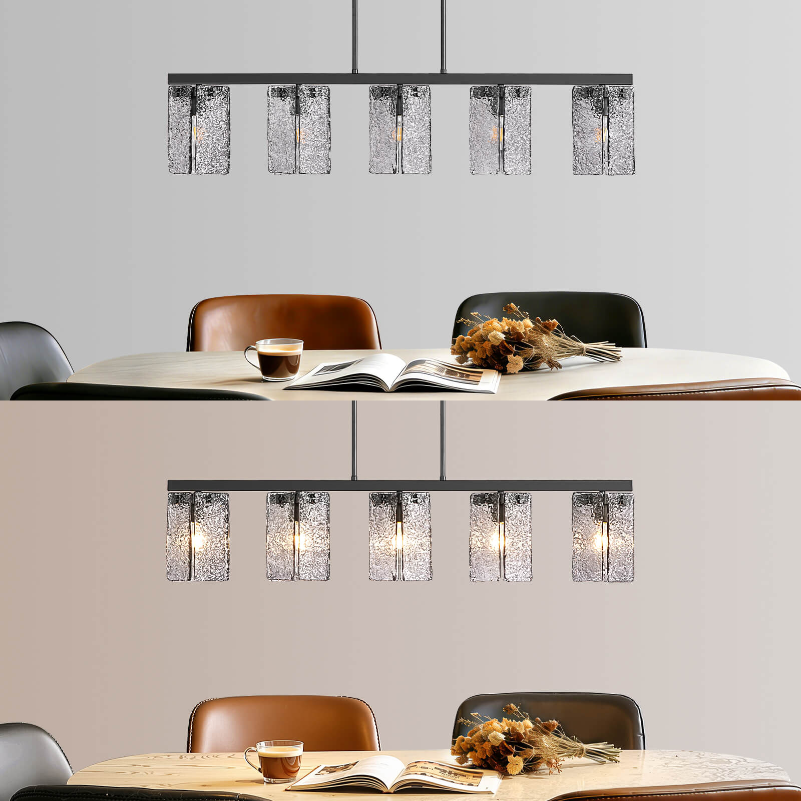 5-Light Modern Handcrafted Glass Linear Chandelier