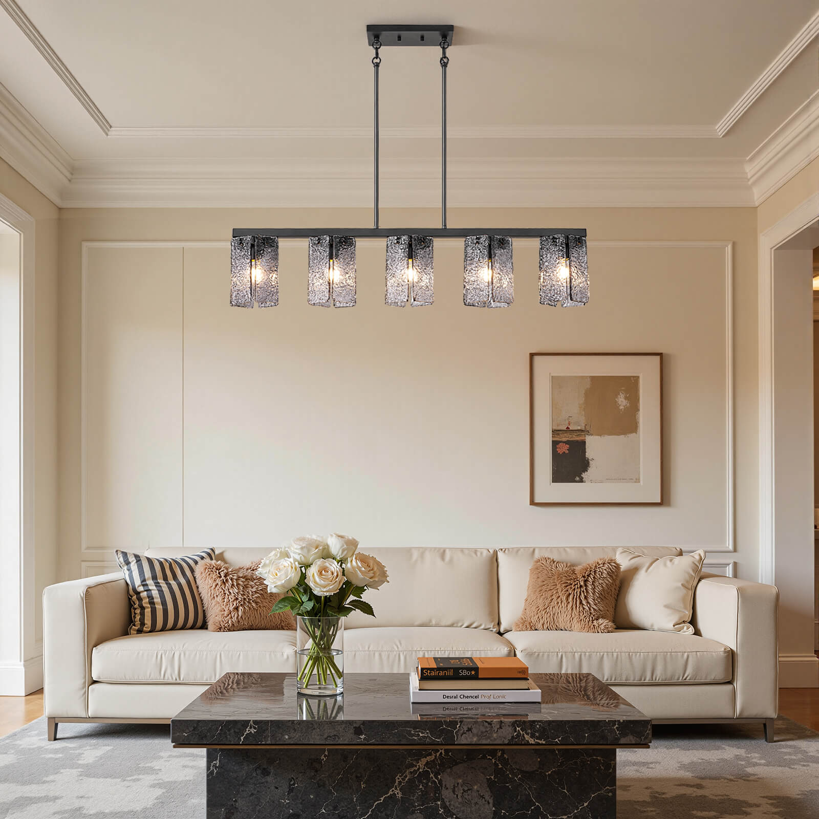 5-Light Modern Handcrafted Glass Linear Chandelier