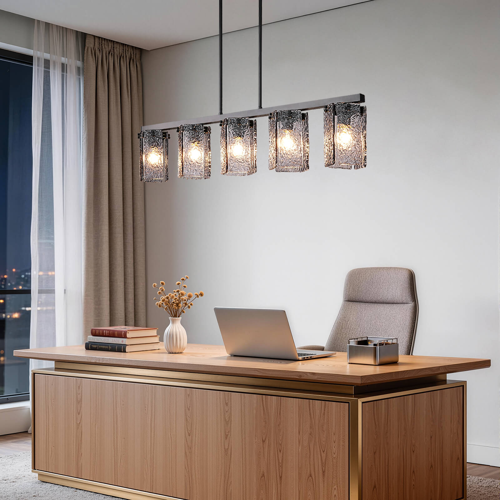 5-Light Modern Handcrafted Glass Linear Chandelier