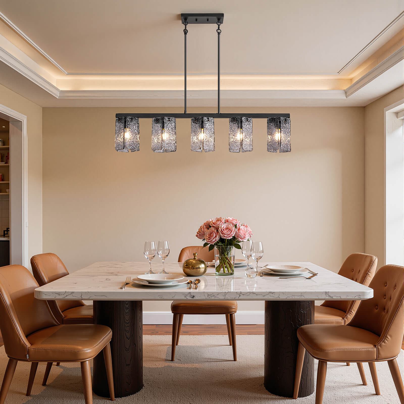 5-Light Modern Handcrafted Glass Linear Chandelier
