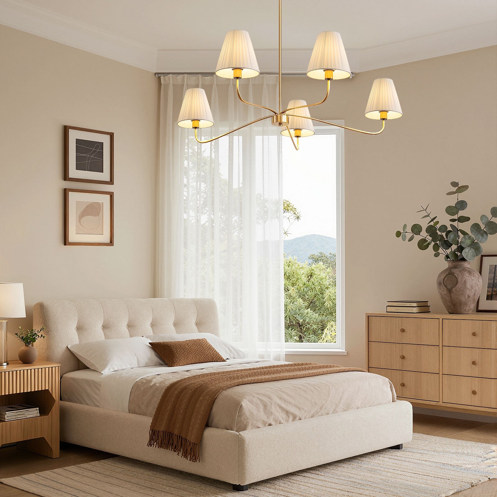 5-Light Chandelier with Folded Fabric Shades (47")