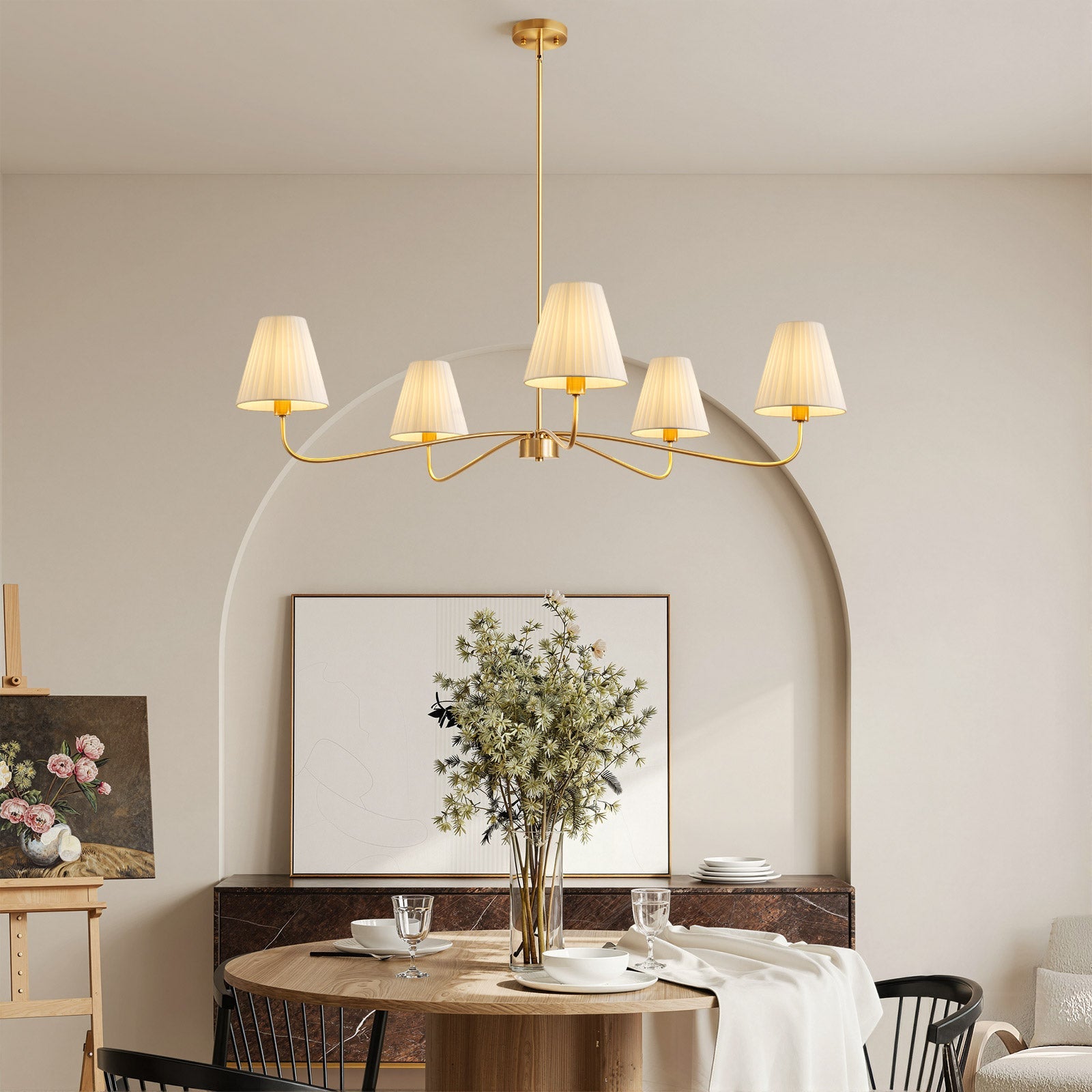5-Light Chandelier with Folded Fabric Shades (47")
