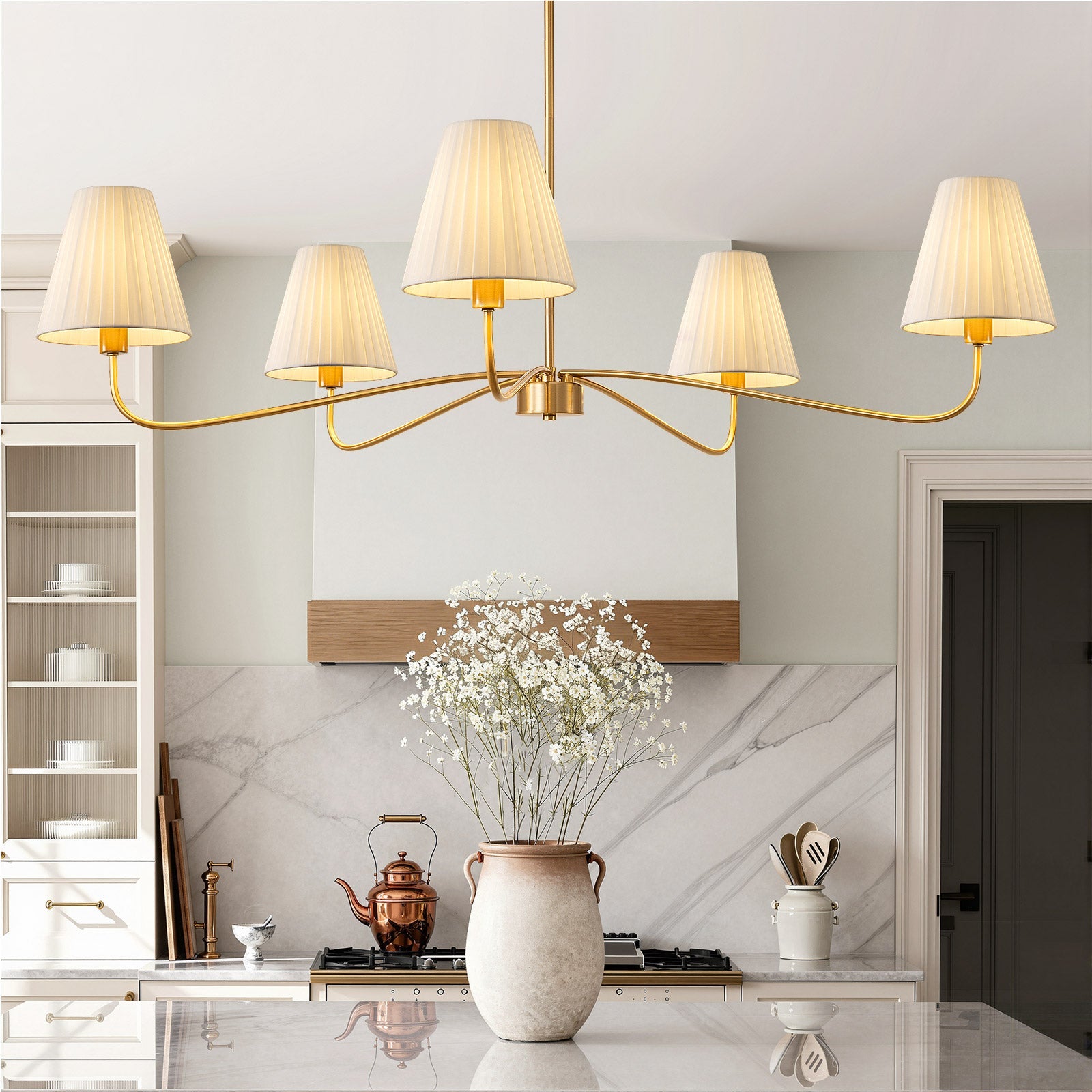 5-Light Chandelier with Folded Fabric Shades (47")