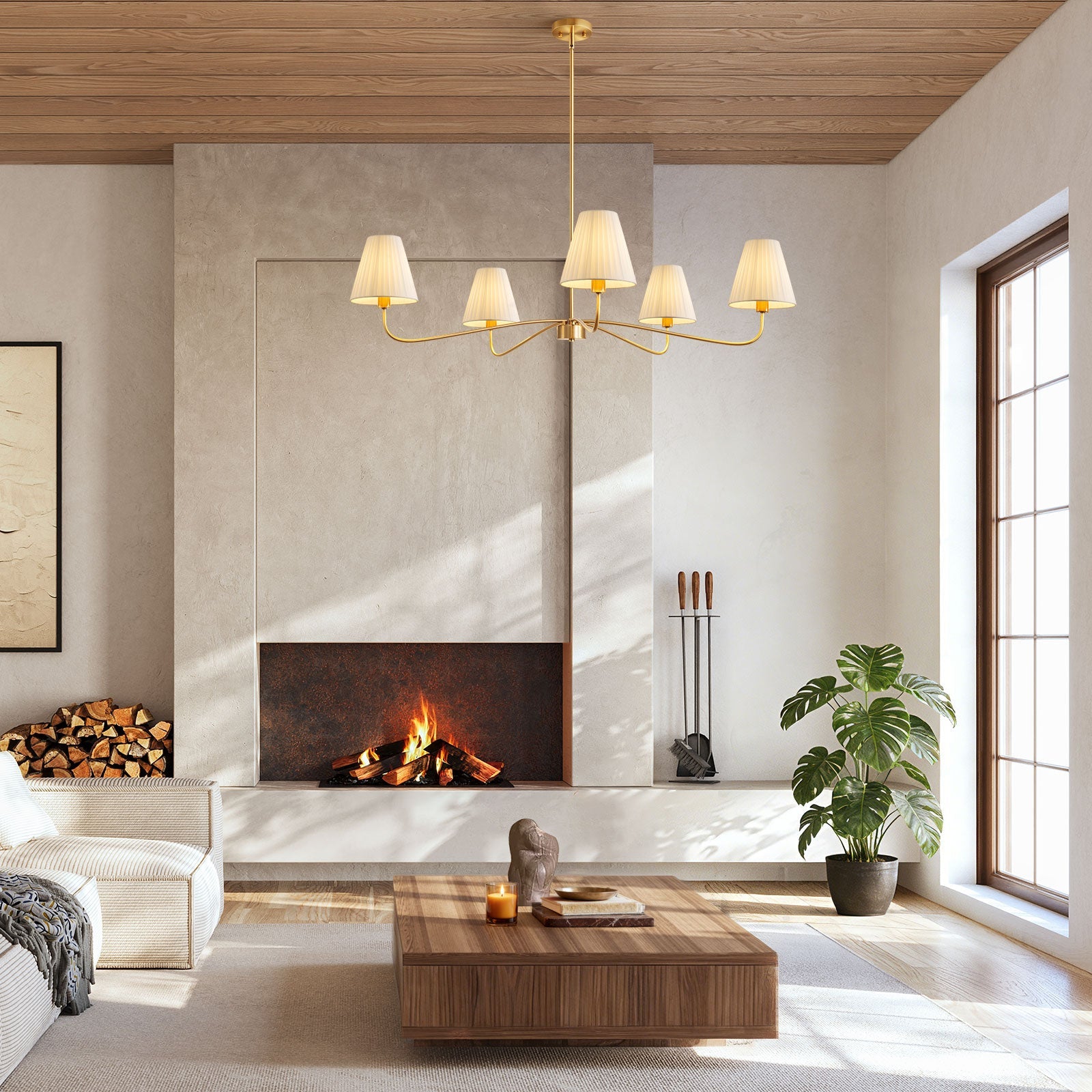 5-Light Chandelier with Folded Fabric Shades (47")
