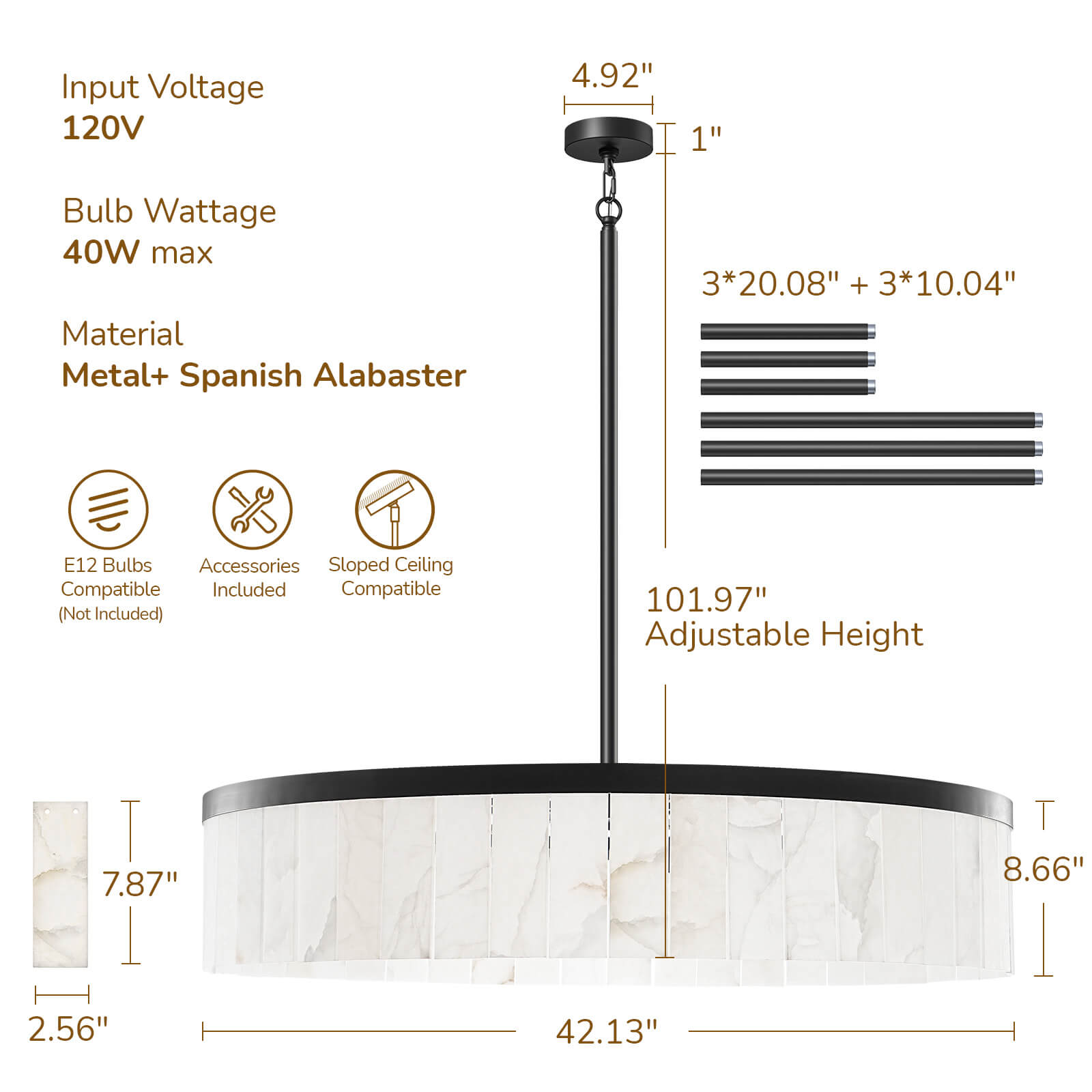 8-Light Spanish Alabaster Chandelier (42")