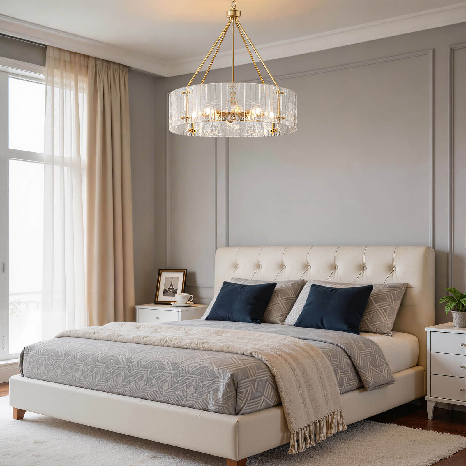 8-Light Clear Ribbed Glass Round Chandelier (30")