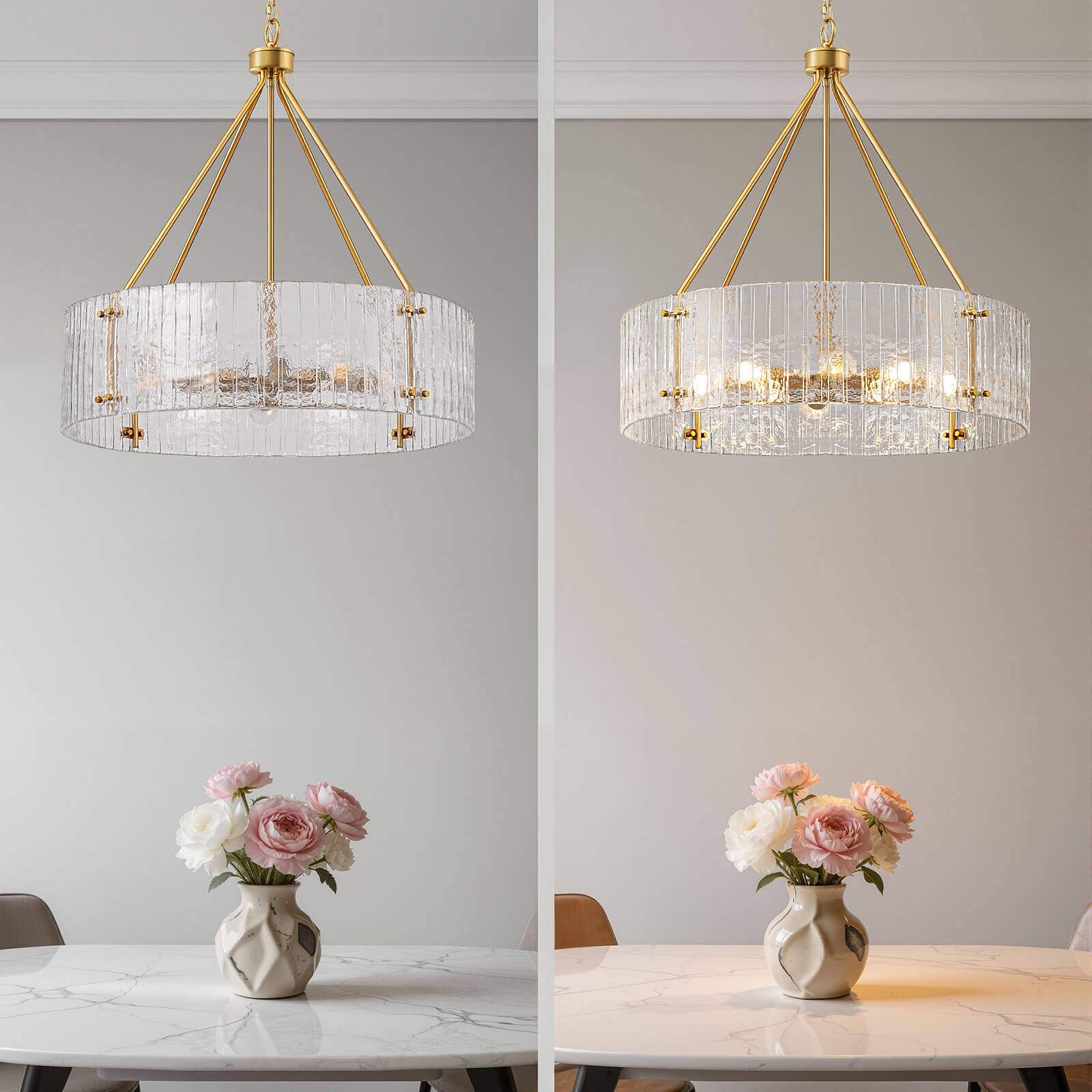 8-Light Clear Ribbed Glass Round Chandelier (30")