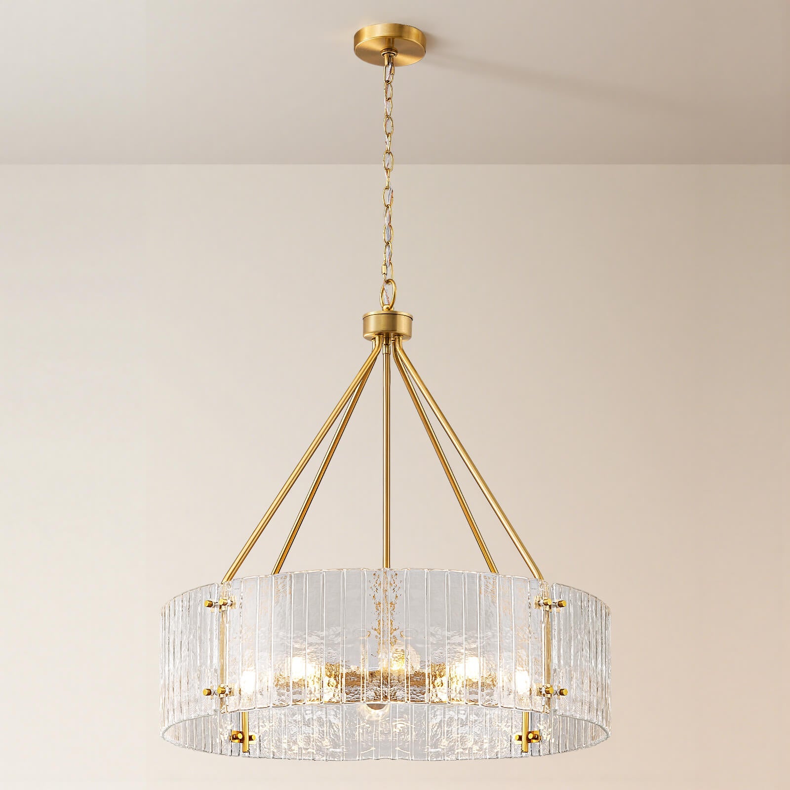 8-Light Clear Ribbed Glass Round Chandelier (30")