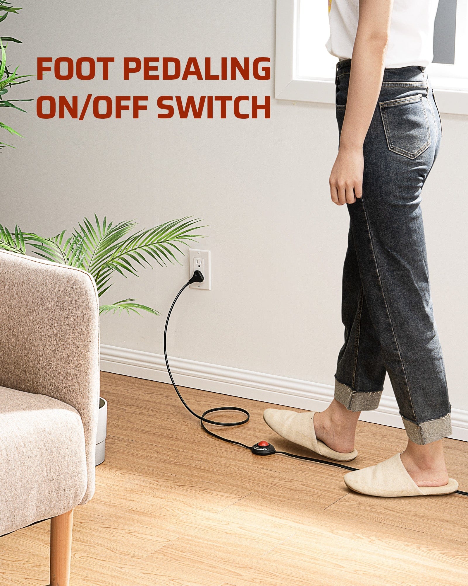 DEWENWILS 12 FT Extension Cord with Multiple Outlets, ON/Off Foot Switch Power Cord, Angled Flat Plug, 2-Prong 3 Outlets, 16/2C-WHCFB12A