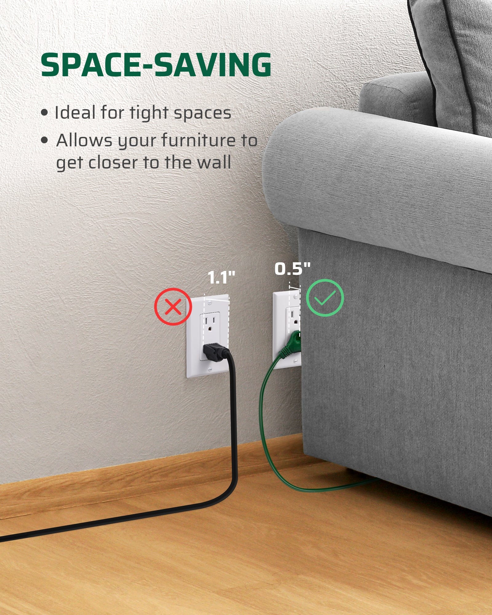 DEWENWILS 12 FT Extension Cord with Multiple Outlets, ON/Off Foot Switch Power Cord, Angled Flat Plug, 2-Prong 3 Outlets, 16/2C-HCFG12B