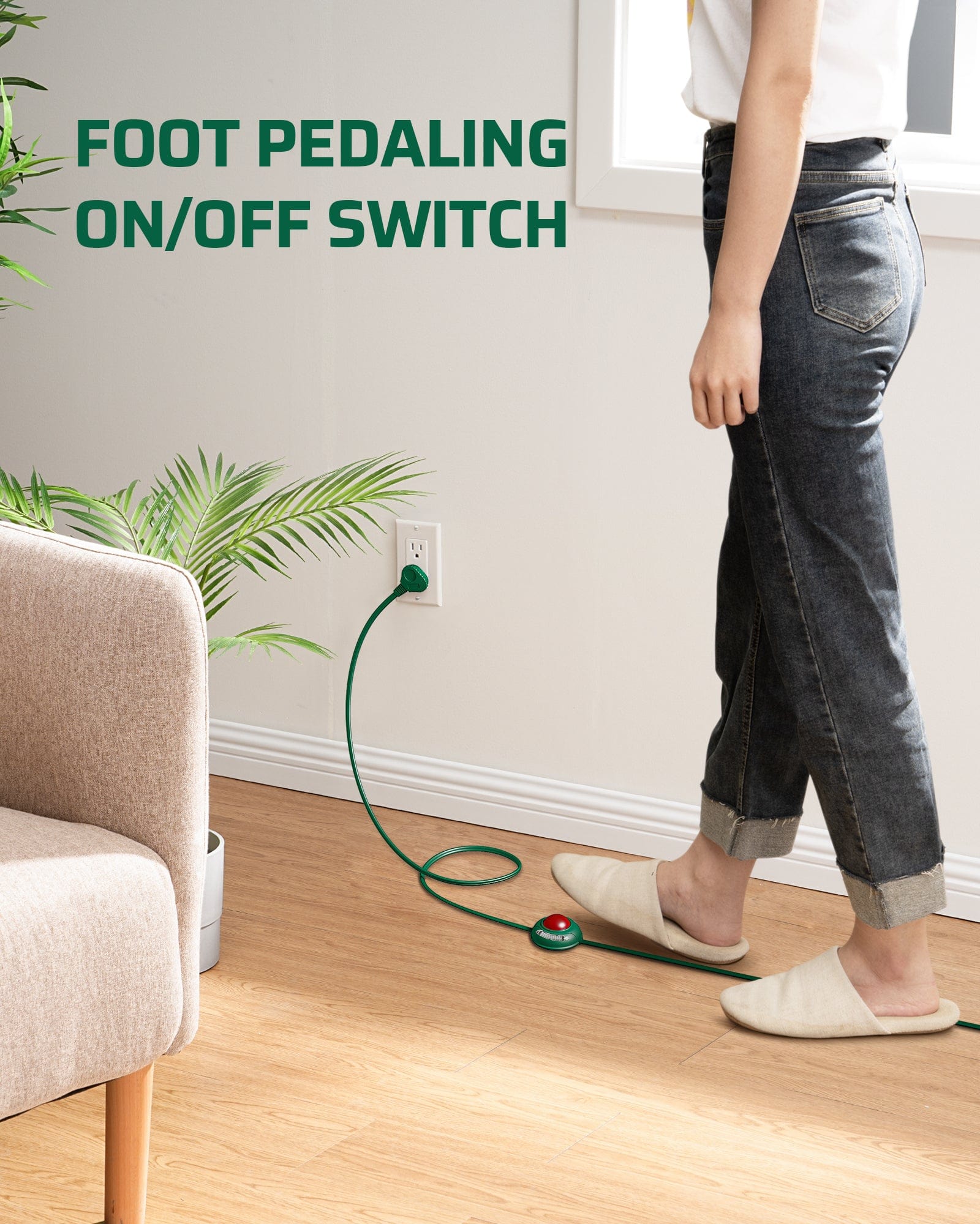 DEWENWILS 12 FT Extension Cord with Multiple Outlets, ON/Off Foot Switch Power Cord, Angled Flat Plug, 2-Prong 3 Outlets, 16/2C-HCFG12B