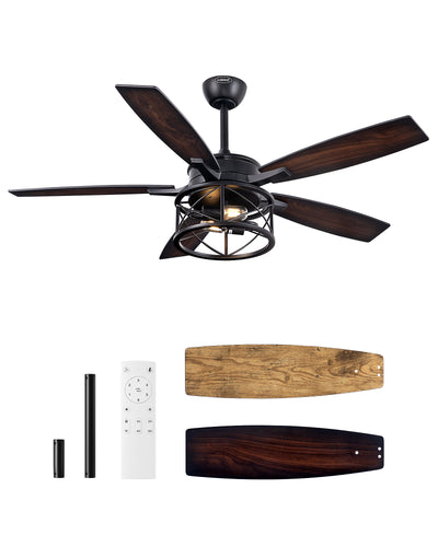 EDISHINE 52 Inch Ceiling Fan with Light and Remote-HCFR01A