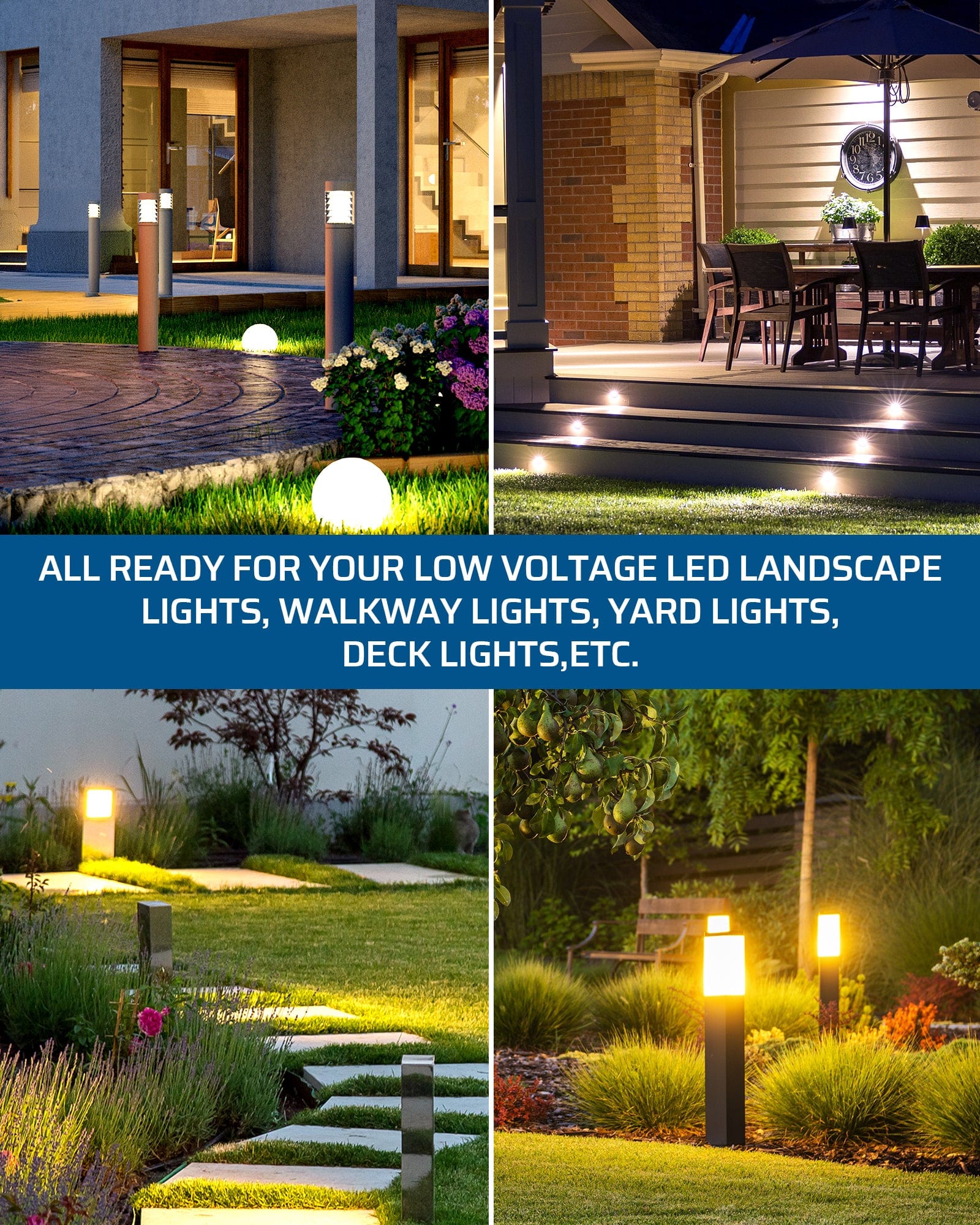 DEWENWILS 150W Low Voltage Transformer, ready for low voltage LED landscape lights, walkway lights, yard lights, deck lights, and other outdoor lighting applications