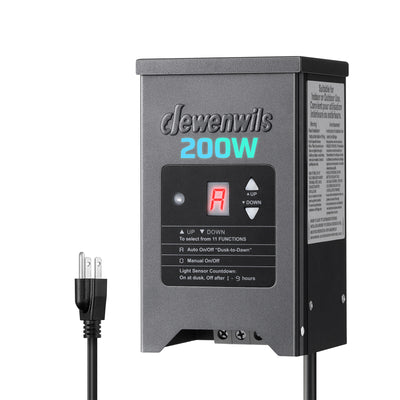 DEWENWILS 200W Weatherproof Low Voltage Landscape Lighting Transformer, 120V to 12/15V AC, Metal Low Voltage Landscape Transformer with Photocell & Timer, Multi Zone Landscape Lighting Transformer-HCLT04A