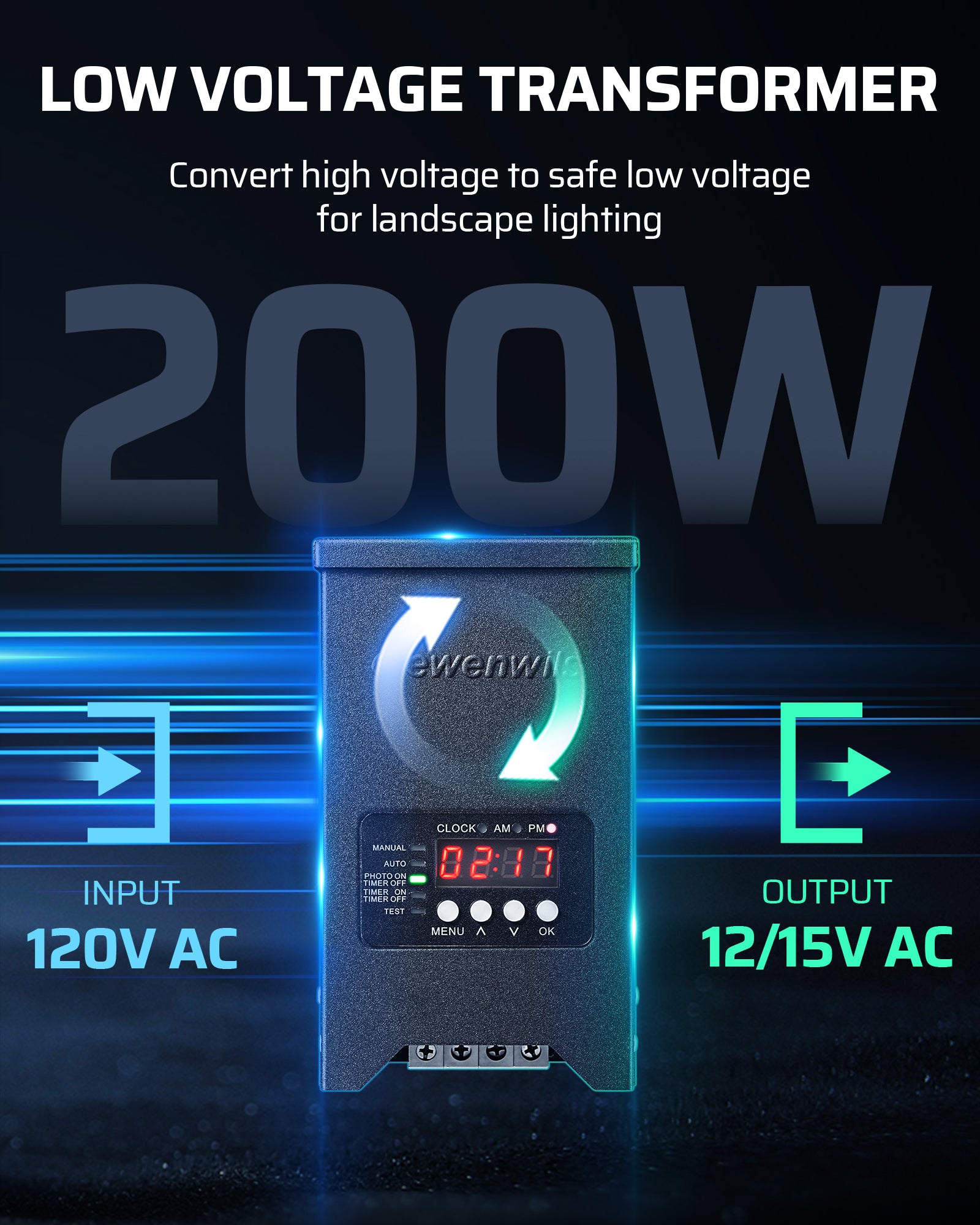 DEWENWILS Low Voltage Transformer Converts 120V AC To Safe 12 Or 15V AC For Landscape Lighting