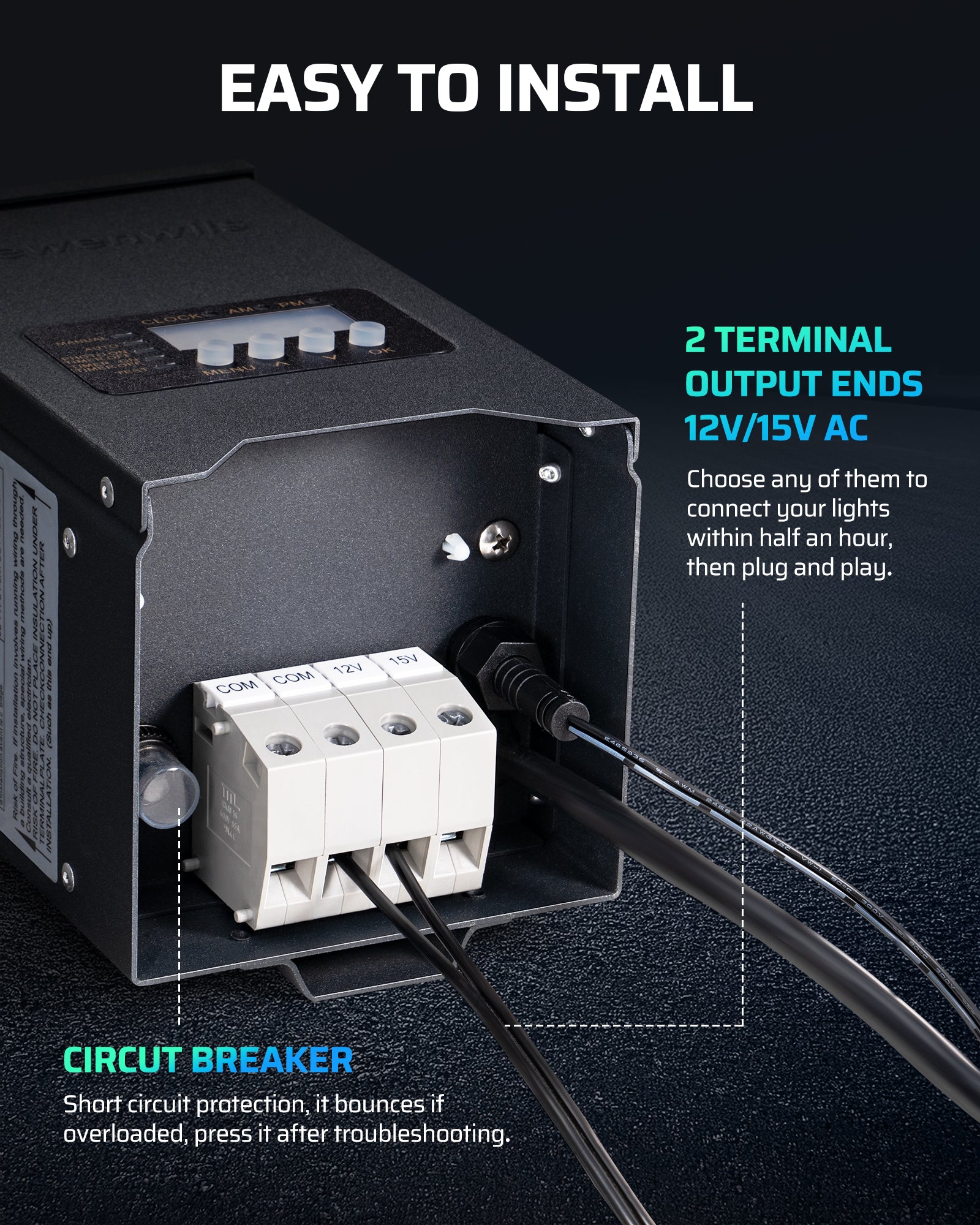 DEWENWILS 200W Low Voltage Transformer Easy To Install With 2 Terminal Output Ends 12V Or 15V AC Connect Lights Quickly And Circuit Breaker Provides Short Circuit Protection