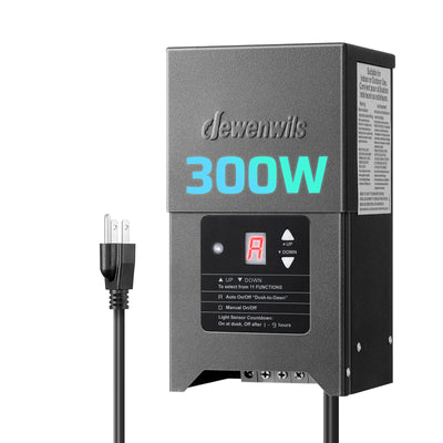 DEWENWILS 300W Low Voltage Landscape Lighting Transformer, 120V to 12/15V AC, Weatherproof Low Voltage Landscape Transformer with Photocell & Timer, Multi Zone Landscape Lighting Transformer-HCLT05A