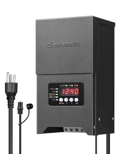 DEWENWILS 300W Low Voltage Landscape Transformer, 120V to 12V/15VAC Landscape Lighting Transformer with Photocell Sensor & Timer, Low Voltage Transformer for Outdoor Lighting, Wall, Billboards-HCLT05H