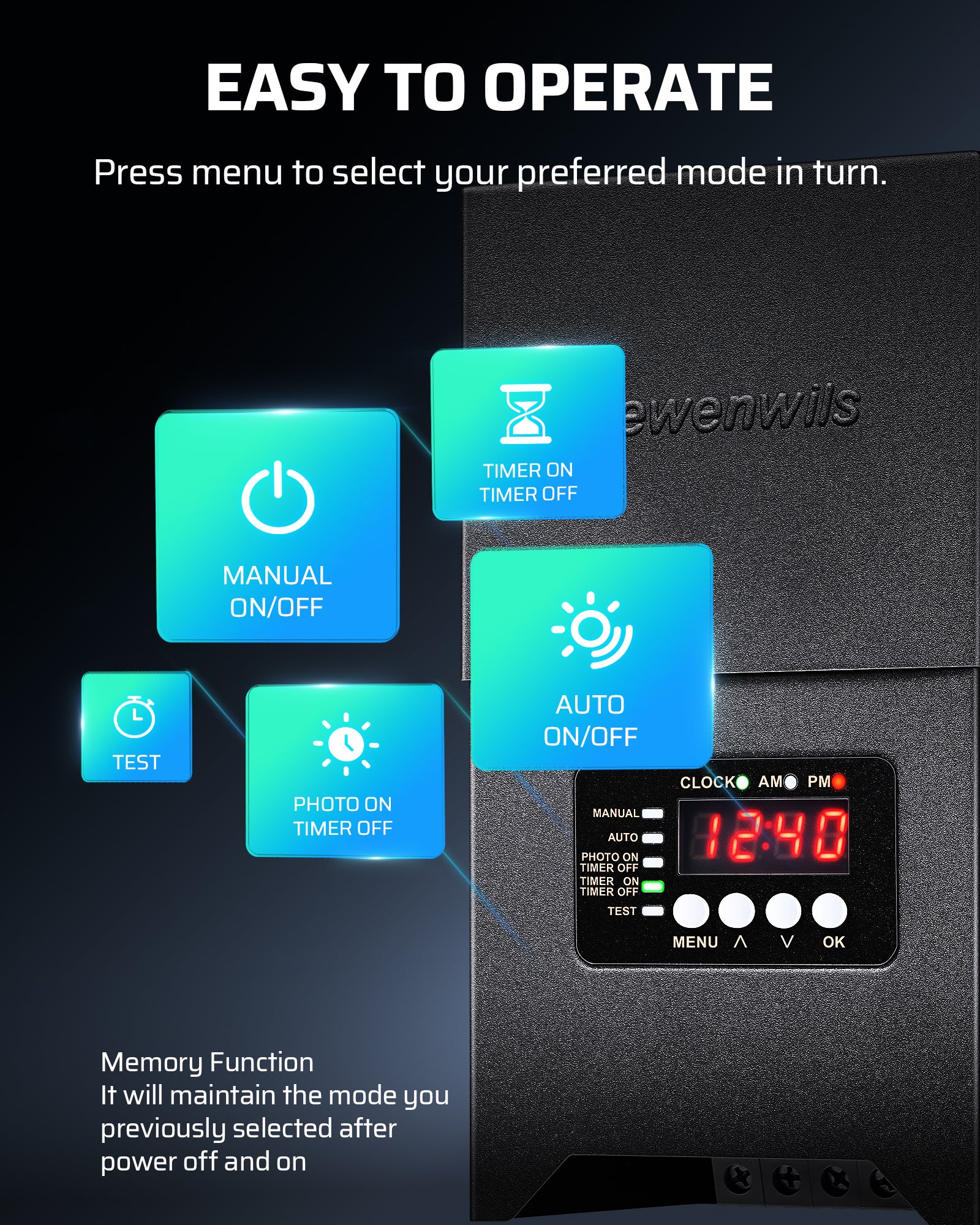 DEWENWILS 300W Low Voltage Transformer Easy To Operate Press Menu To Select Mode Memory Function Retains Selected Mode After Power Off And On