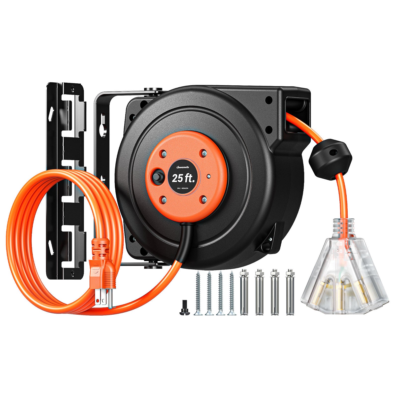 DEWENWILS 25FT Retractable Extension Cord Reel, 3-Outlet,14/3C SJTOW Cable