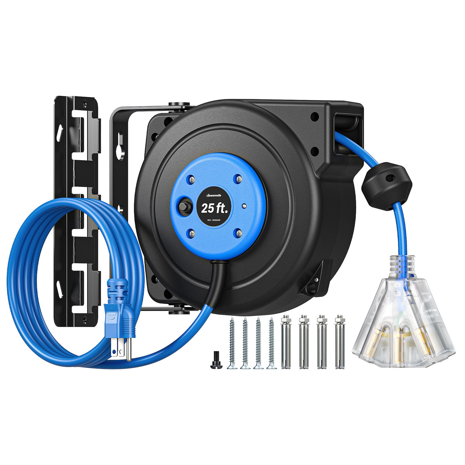 DEWENWILS 25FT Retractable Extension Cord Reel, 3-Outlet,14/3C SJTOW Cable