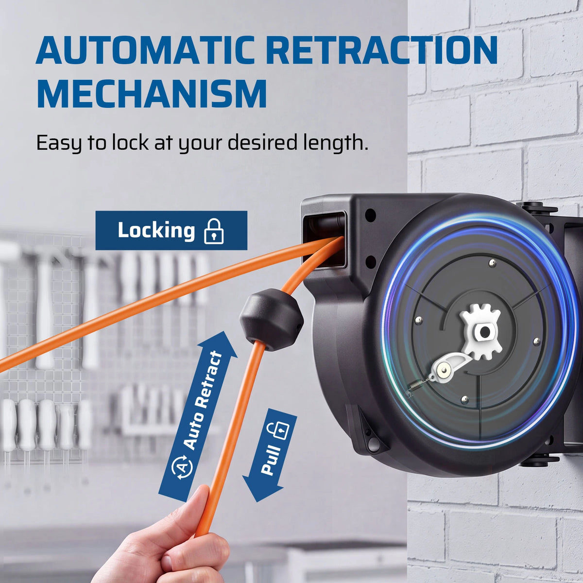 DEWENWILS 25FT Retractable Extension Cord Reel, 3-Outlet,14/3C SJTOW Cable