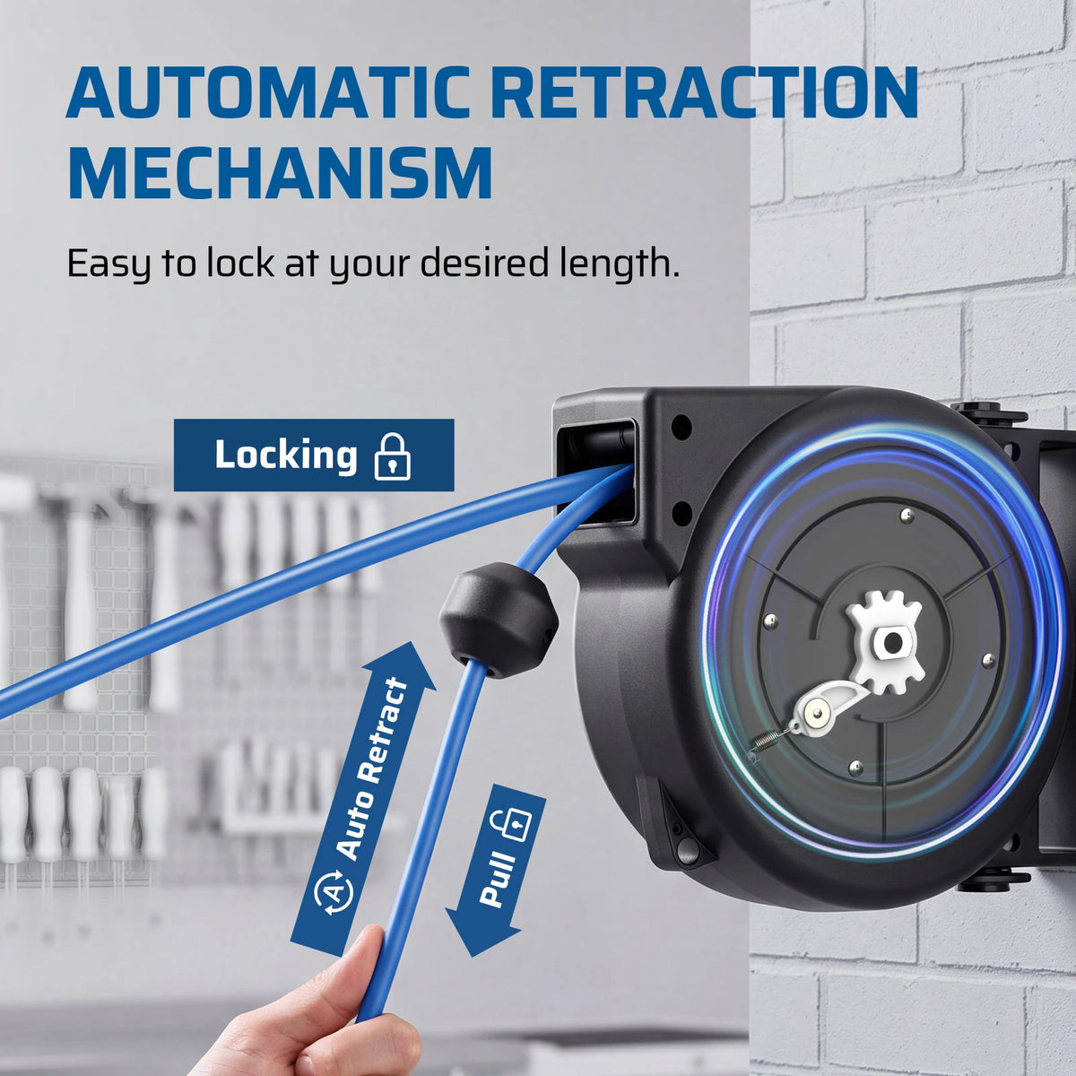 DEWENWILS 25FT Retractable Extension Cord Reel, 3-Outlet,14/3C SJTOW Cable