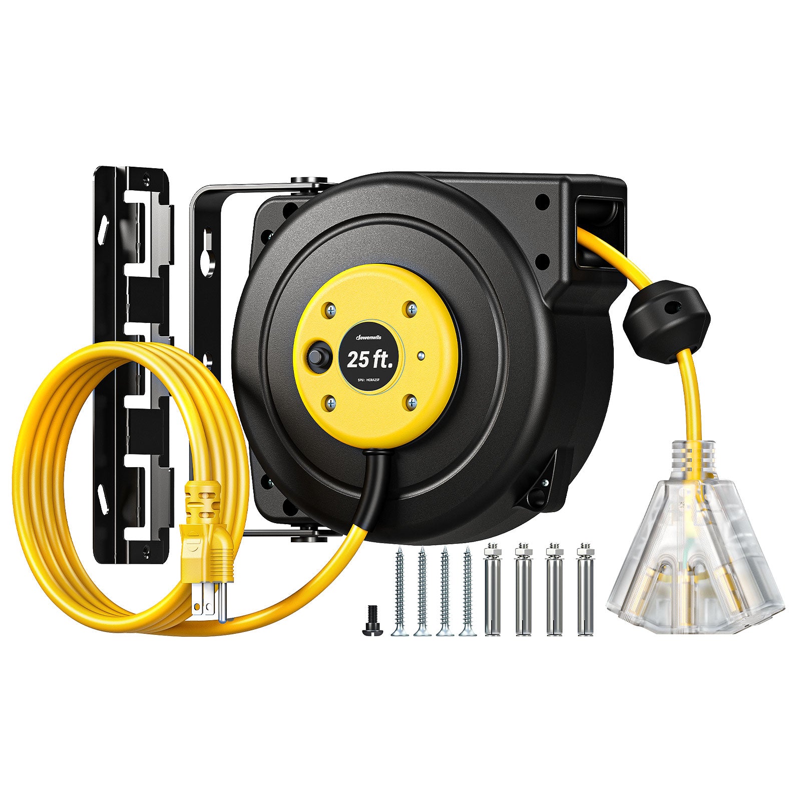 DEWENWILS 25FT Retractable Extension Cord Reel, 3-Outlet,14/3C SJTOW Cable