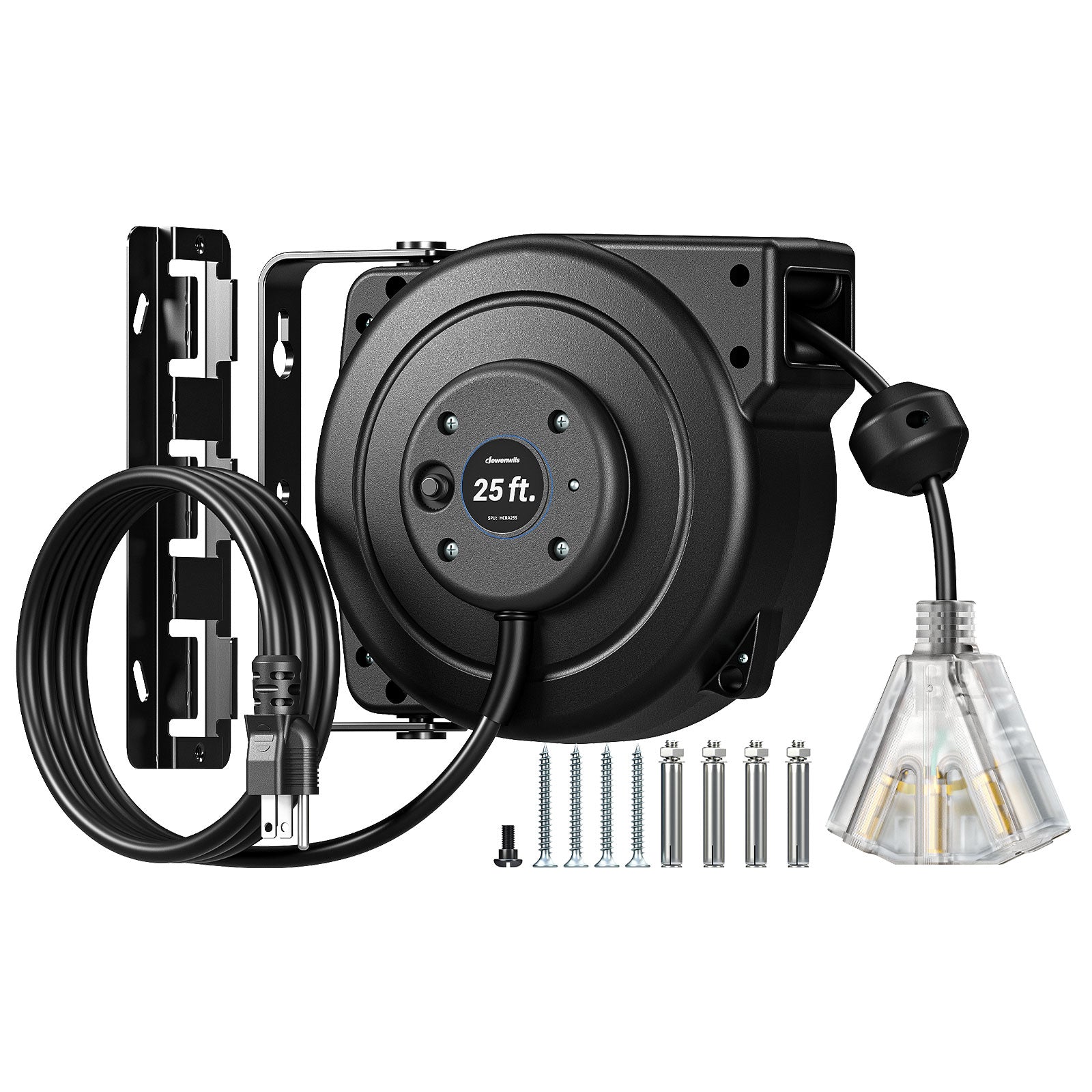DEWENWILS 25FT Retractable Extension Cord Reel, 3-Outlet,14/3C SJTOW Cable