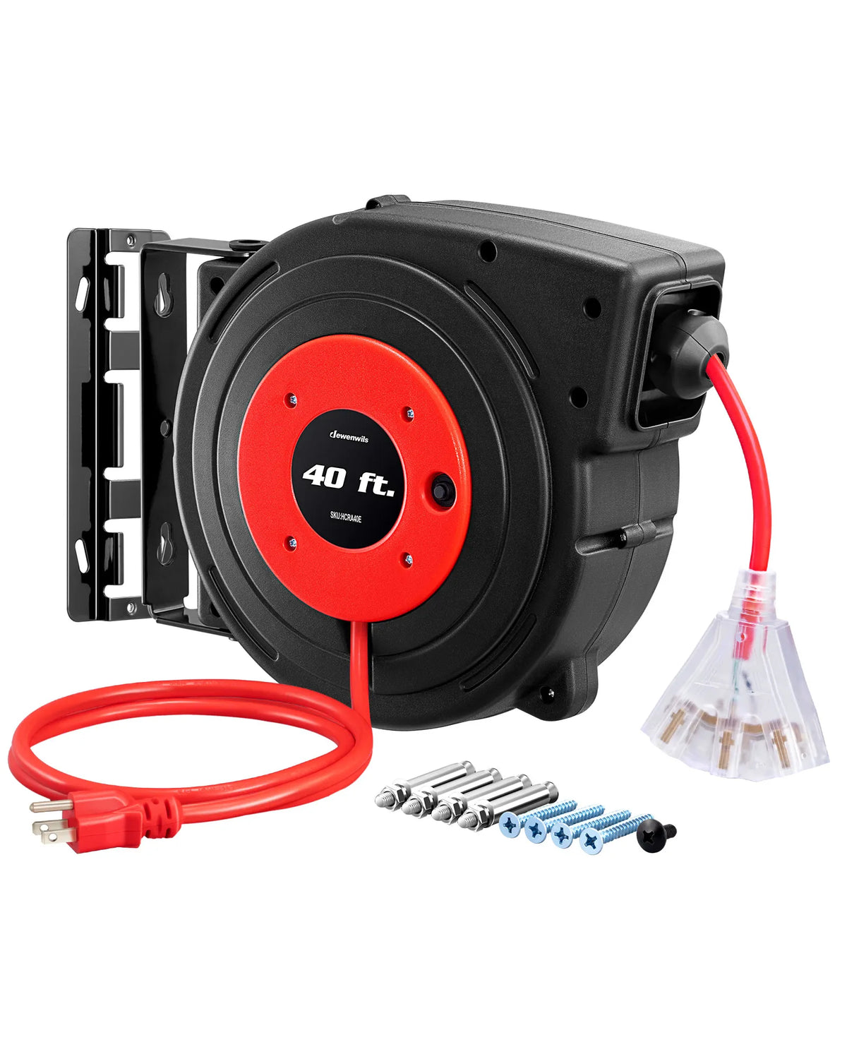 DEWENWILS 40ft Heavy Duty Cord Reel, Retractable Extension Power Cord, 12AWG/3C SJTOW, 3-Lighted Triple Outlets, 15A Circuit Breaker, Wall/Ceiling Mounted, Adjustable Stopper, Blue Black-SHCRA40D