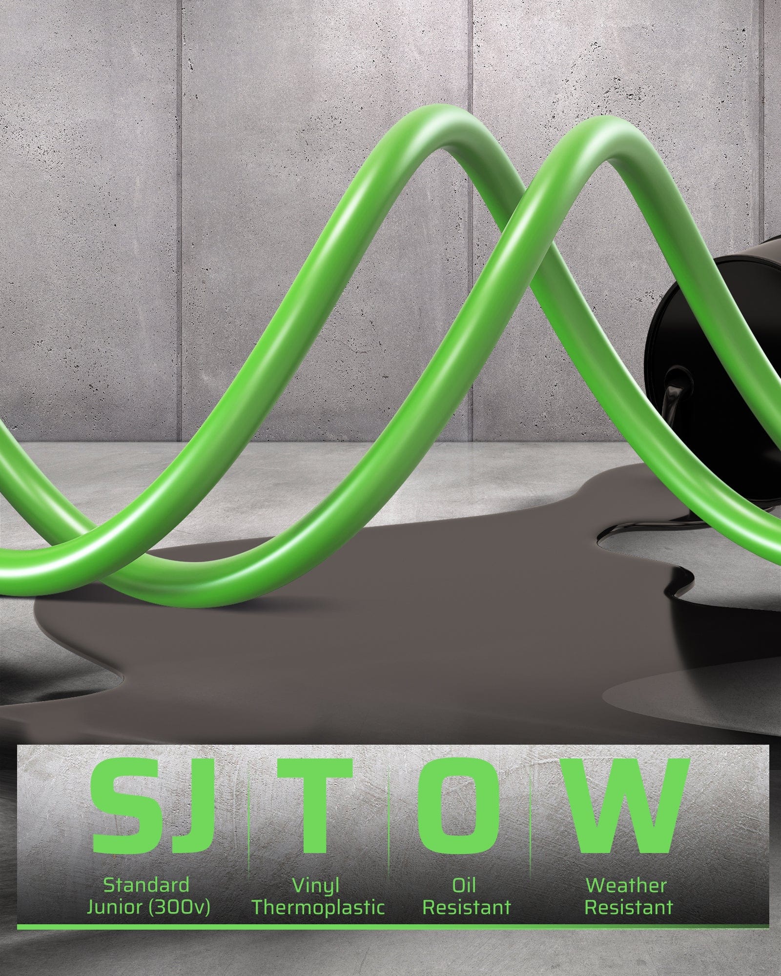 DEWENWILS 50ft retractable extension cord reel with SJTOW junior 300V vinyl thermoplastic jacket, oil-resistant and weather-resistant for durable indoor and outdoor use