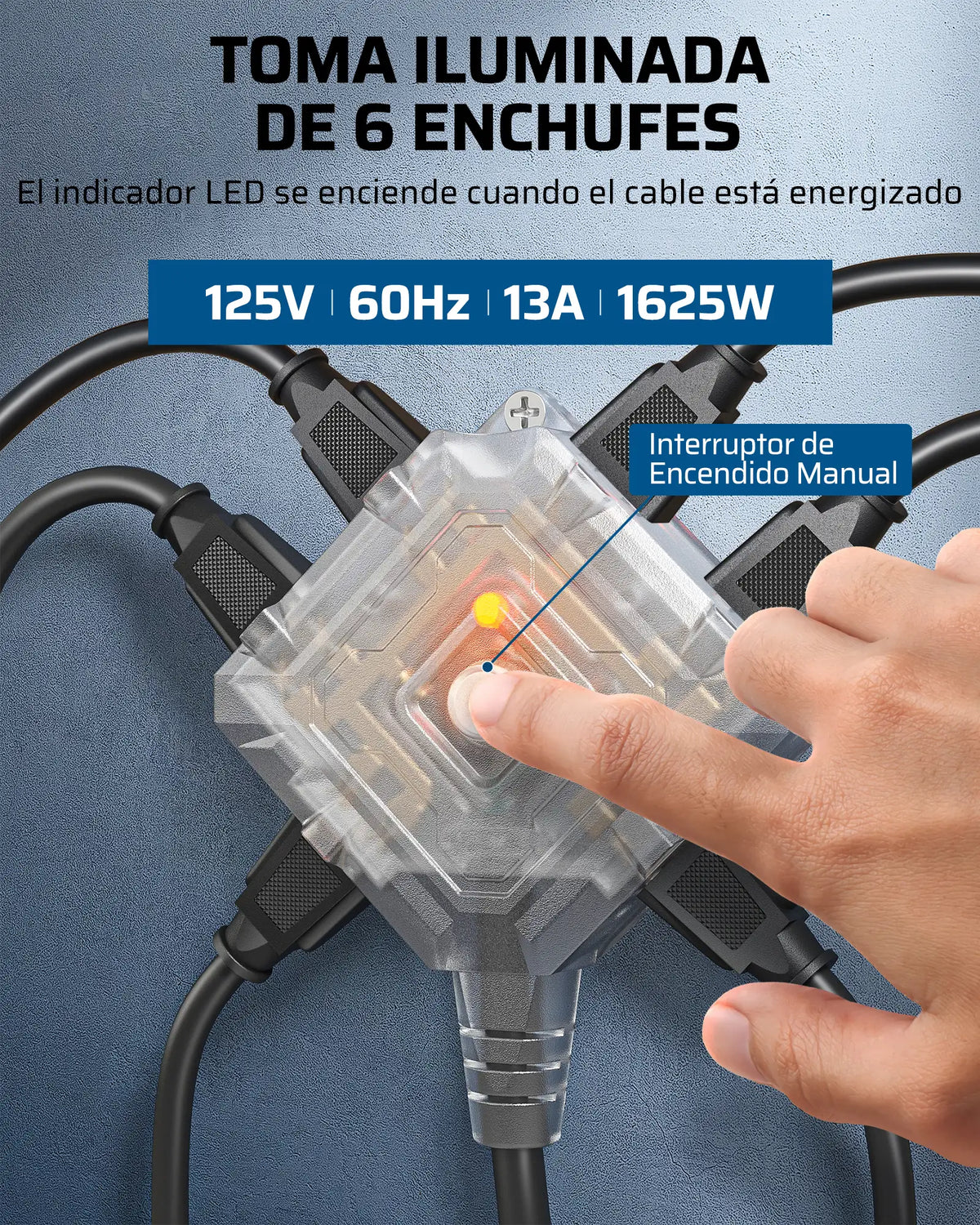 DEWENWILS 50ft Retractable Extension Cord Reel, Electric Cord Reel with 14AWG/3C SJTOW, 13A Circuit Breaker, Wall/Ceiling Mounted, 3-Lighted Triple Outlets, Blue Black-SHCRA50D