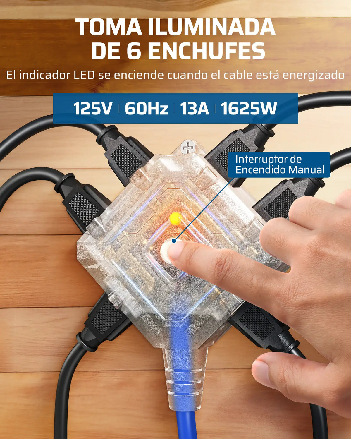 DEWENWILS 50ft Retractable Extension Cord Reel, Electric Cord Reel with 14AWG/3C SJTOW, 13A Circuit Breaker, Wall/Ceiling Mounted, 3-Lighted Triple Outlets, Blue Black-SHCRA50D