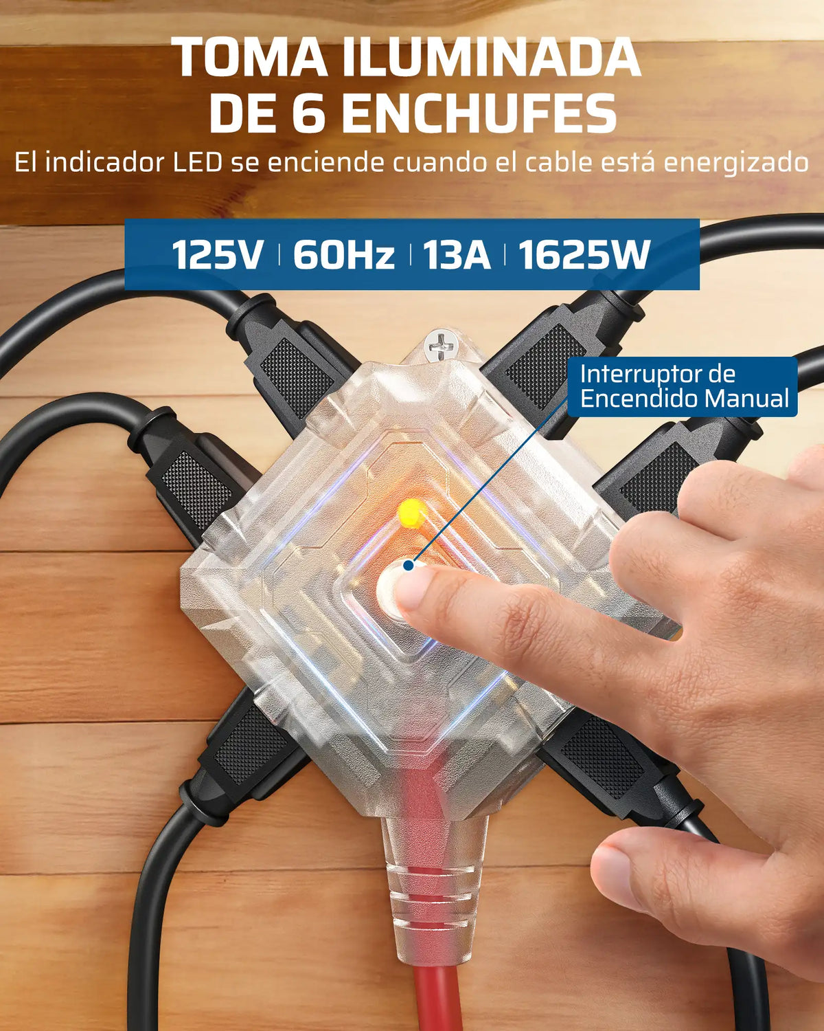 DEWENWILS 50ft Retractable Extension Cord Reel, Electric Cord Reel with 14AWG/3C SJTOW, 13A Circuit Breaker, Wall/Ceiling Mounted, 3-Lighted Triple Outlets, Blue Black-SHCRA50D