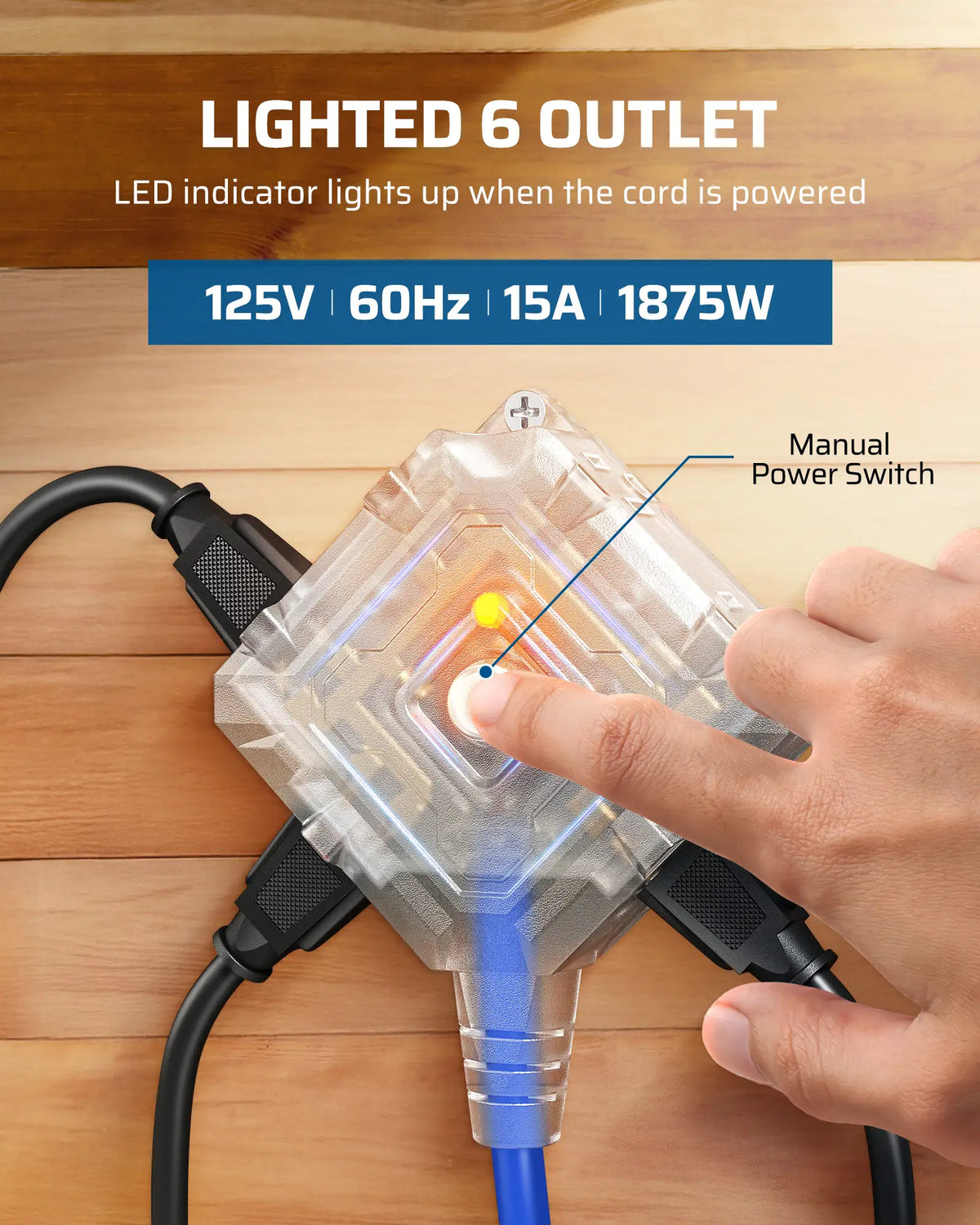 DEWENWILS Extension Cord Reel, 60FT Retractable Cord Reel, 12AWG/3C SJTOW, Lighted Triple Tap Outlets, Retractable Extension Cord Reel, 15A Circuit Breaker, Wall/Ceiling Mounted Heavy Duty Power Cord-HCRA60S