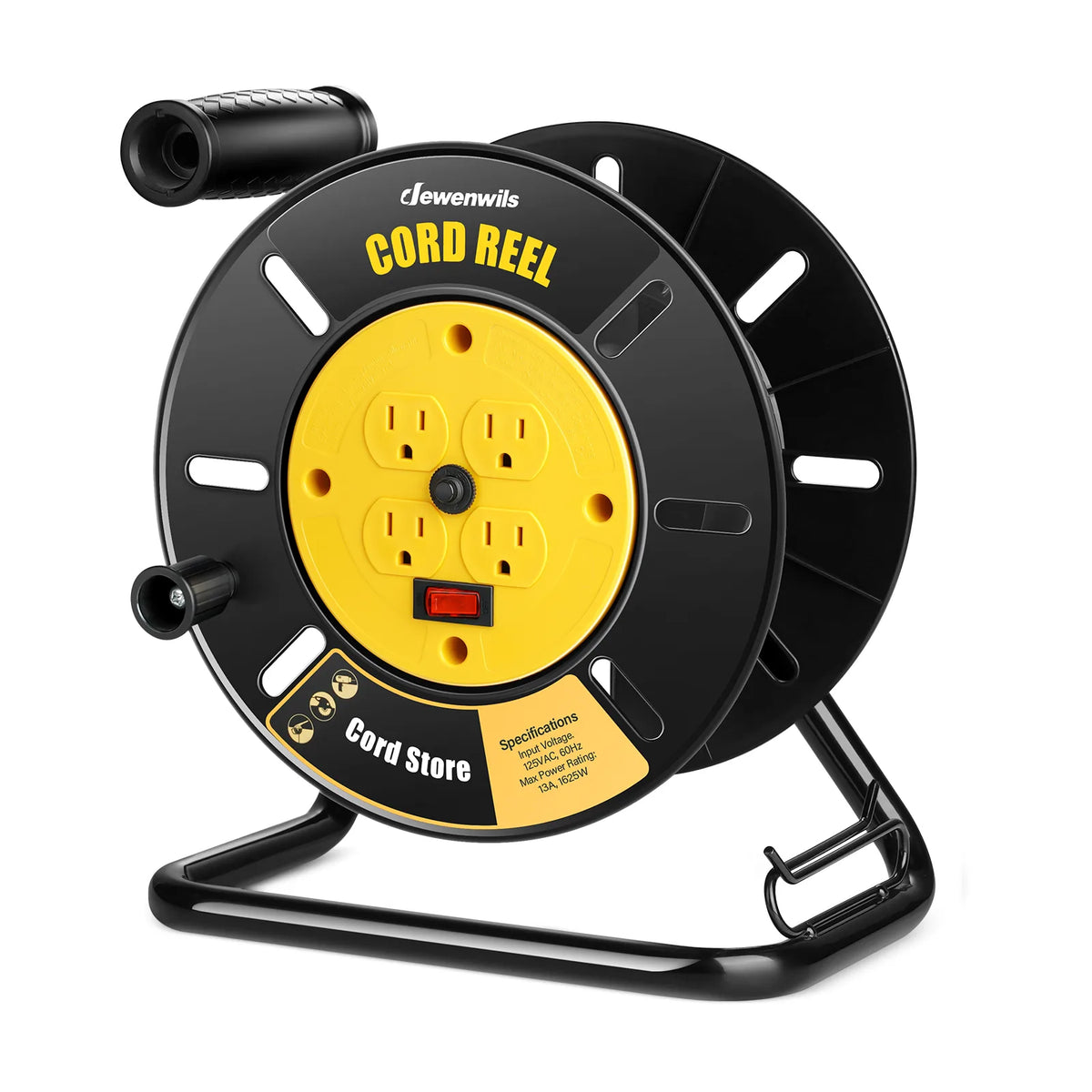 DEWENWILS Extension Cord Storage Reel with 4-Grounded Outlets, Heavy Duty Open Cord Reel for 12/3,14/3,16/3 Gauge Power Cord, Hand Wind Retractable, 15A Circuit Breaker, Rocker Power Switch-HCRB00F