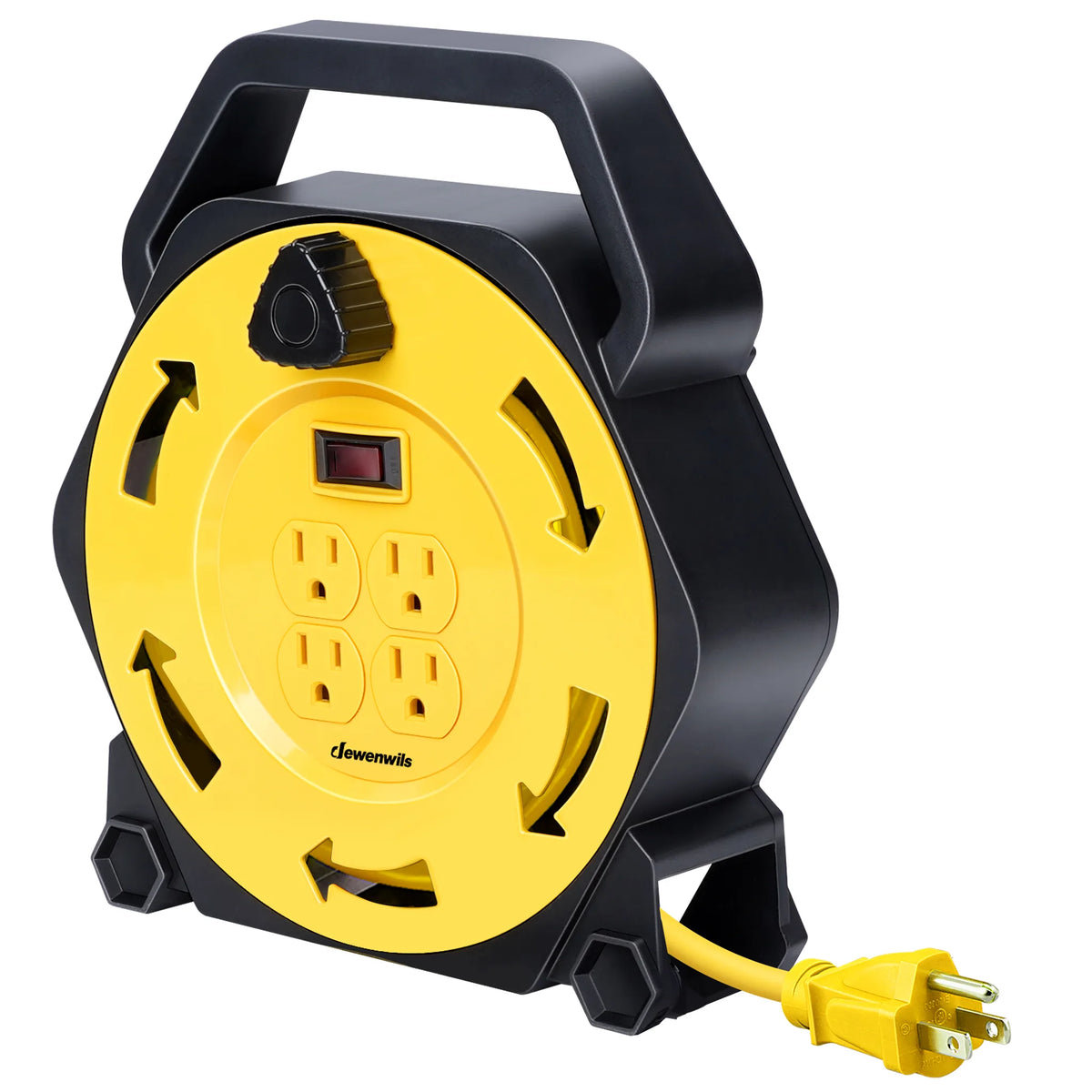 DEWENWILS Extension Cord Reel with 25 FT Power Cord, Hand Wind Retractable, 16/3 AWG SJTW, 4 Grounded Outlets, 13 Amp Circuit Breaker, Blue-HCRB25D