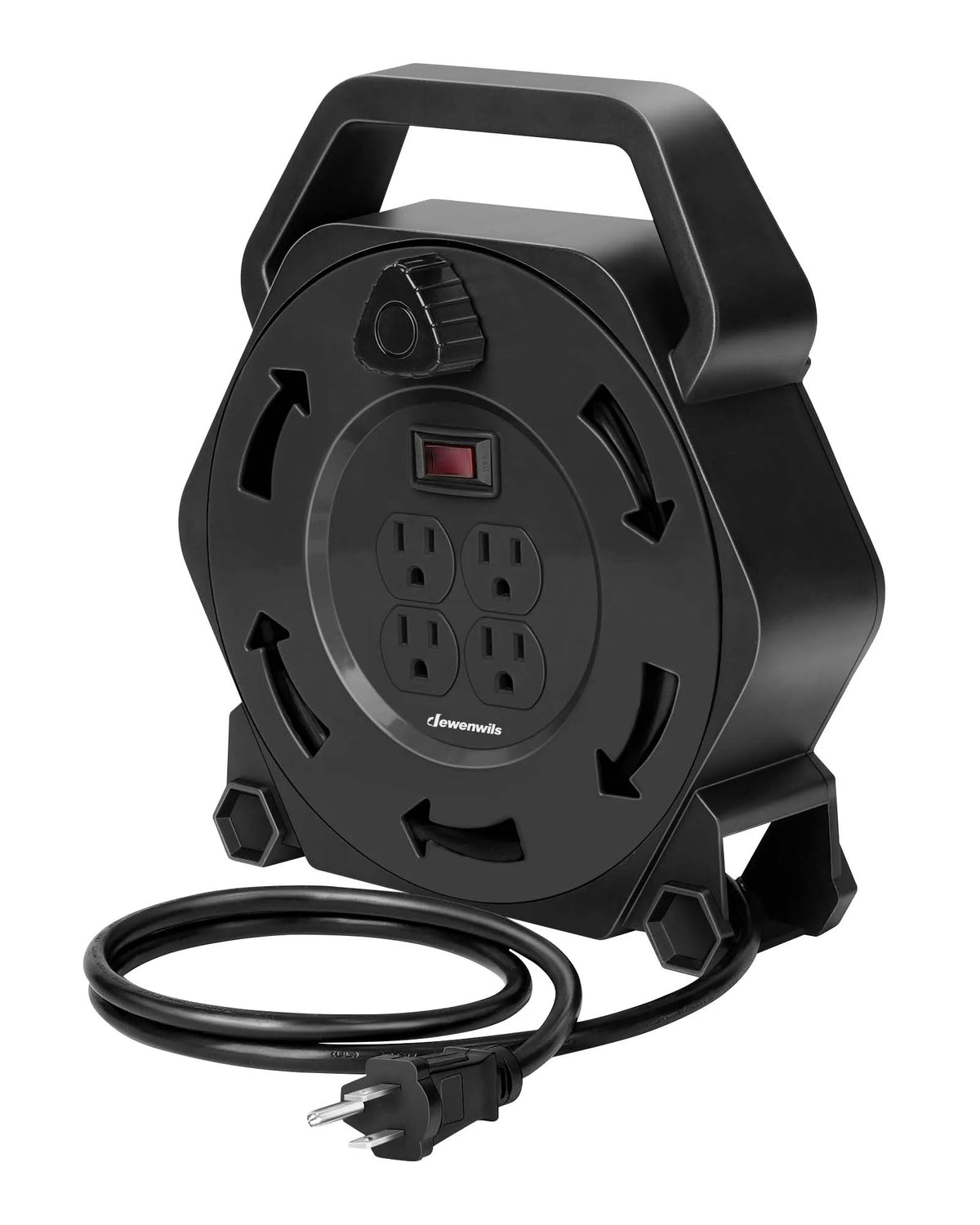 DEWENWILS Extension Cord Reel with 25 FT Power Cord, Hand Wind Retractable, 16/3 AWG SJTW, 4 Grounded Outlets, 13 Amp Circuit Breaker, Blue-HCRB25D