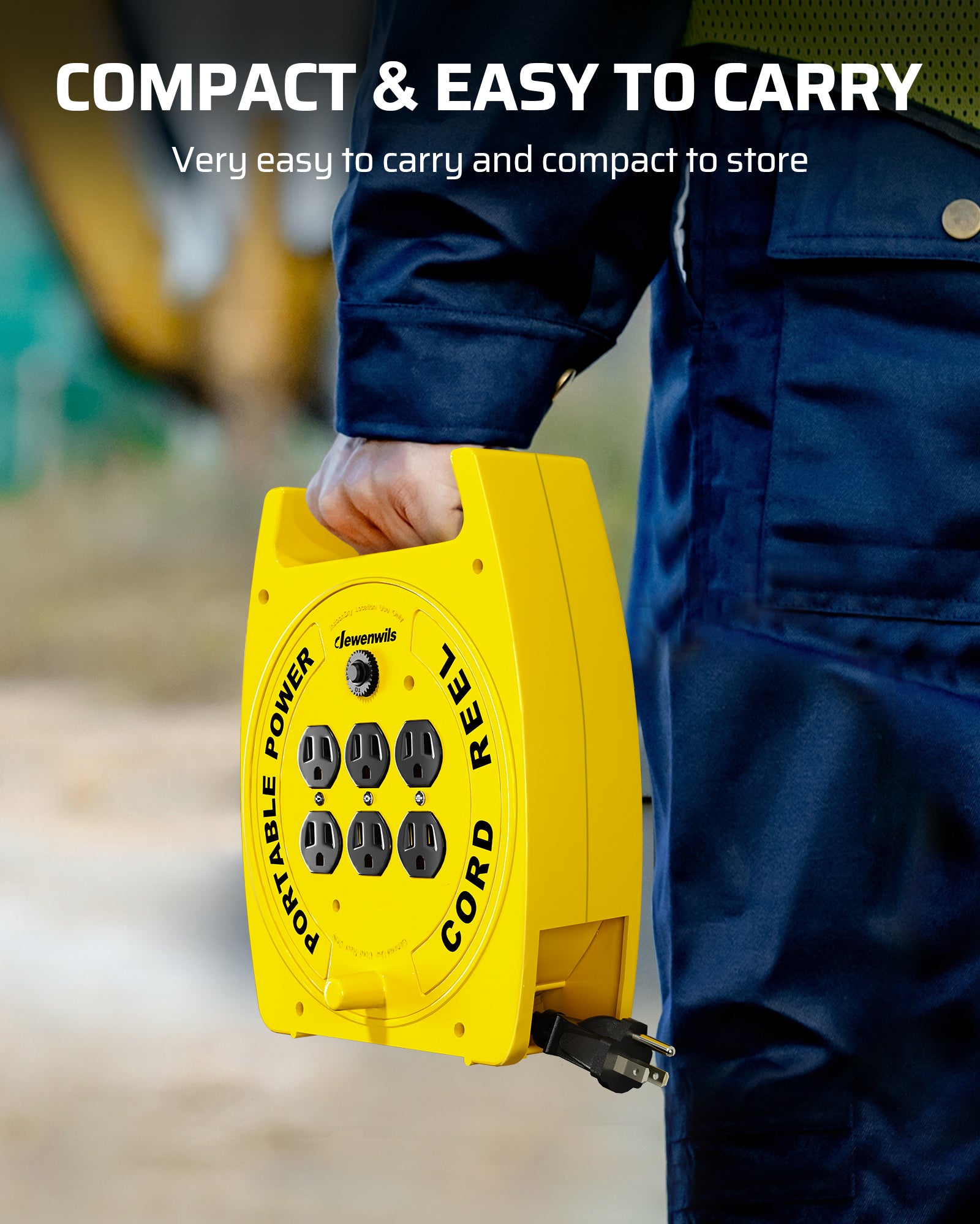 30FT Extension Cord Reel: Featuring a lightweight, compact design and ergonomic handle, it is easy to carry and conveniently stores away in small spaces.