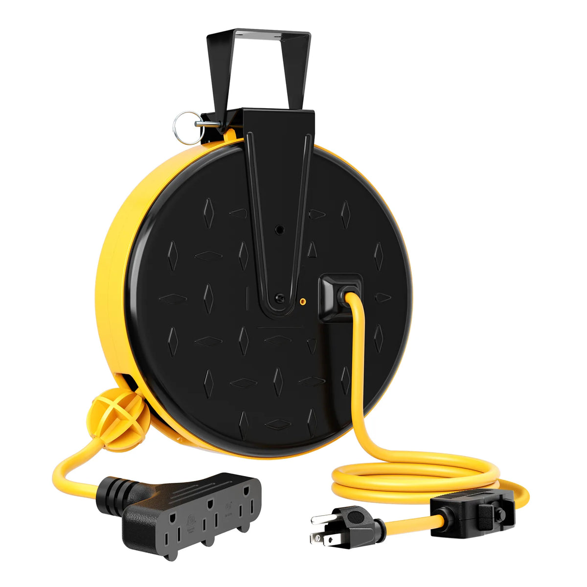 DEWENWILS 30 Ft Retractable Extension Cord Reel, Ceiling/Wall Mount 16/3 Gauge SJTW Power Cord with 3 Electrical Outlets Pigtail for Garage and Shop, 10 Amp Circuit Breaker, Metal Plate-HCRC30N