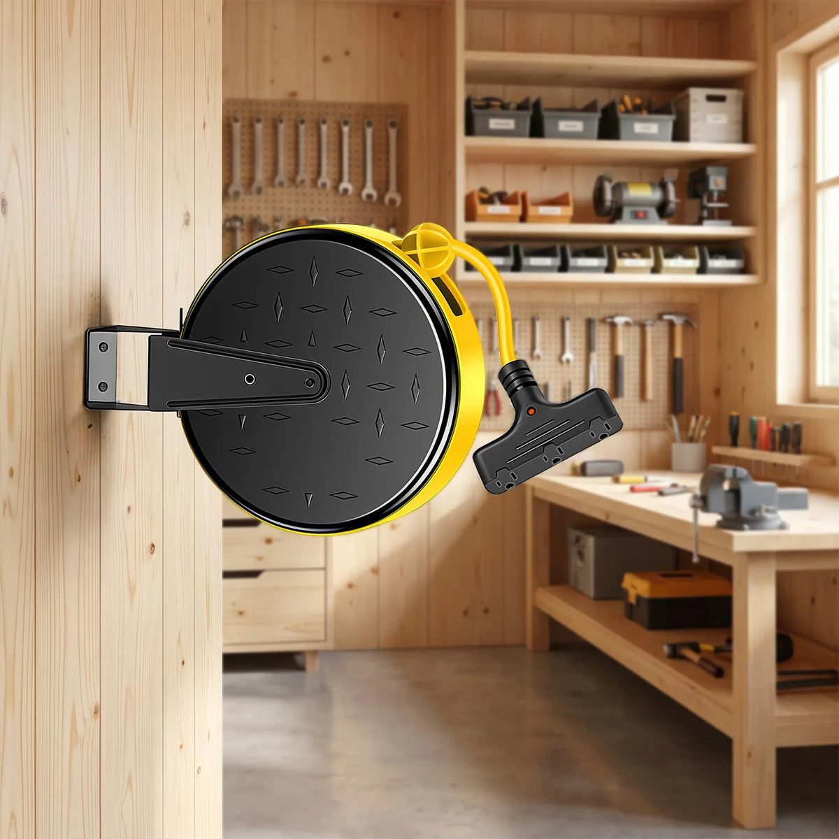 DEWENWILS 30 Ft Retractable Extension Cord Reel, Ceiling/Wall Mount 16/3 Gauge SJTW Power Cord with 3 Electrical Outlets Pigtail for Garage and Shop, 10 Amp Circuit Breaker, Metal Plate-HCRC30N