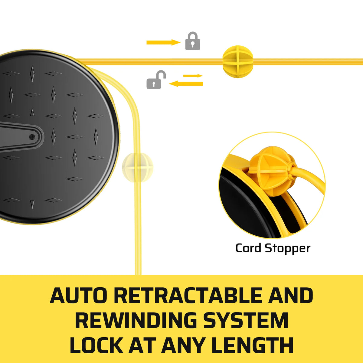 DEWENWILS 30 Ft Retractable Extension Cord Reel, Ceiling/Wall Mount 16/3 Gauge SJTW Power Cord with 3 Electrical Outlets Pigtail for Garage and Shop, 10 Amp Circuit Breaker, Metal Plate-HCRC30N