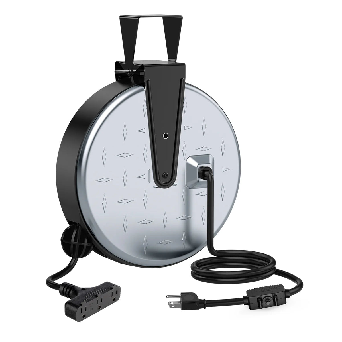 DEWENWILS 30 Ft Retractable Extension Cord Reel, Ceiling/Wall Mount 16/3 Gauge SJTW Power Cord with 3 Electrical Outlets Pigtail for Garage and Shop, 10 Amp Circuit Breaker, Metal Plate-HCRC30N