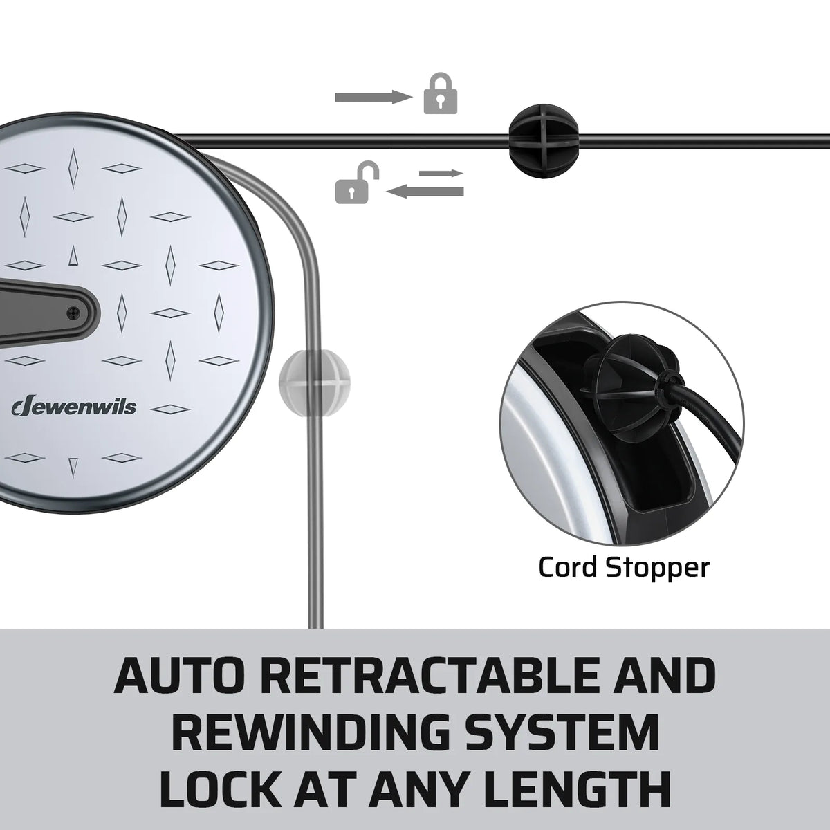 DEWENWILS 30 Ft Retractable Extension Cord Reel, Ceiling/Wall Mount 16/3 Gauge SJTW Power Cord with 3 Electrical Outlets Pigtail for Garage and Shop, 10 Amp Circuit Breaker, Metal Plate-HCRC30N