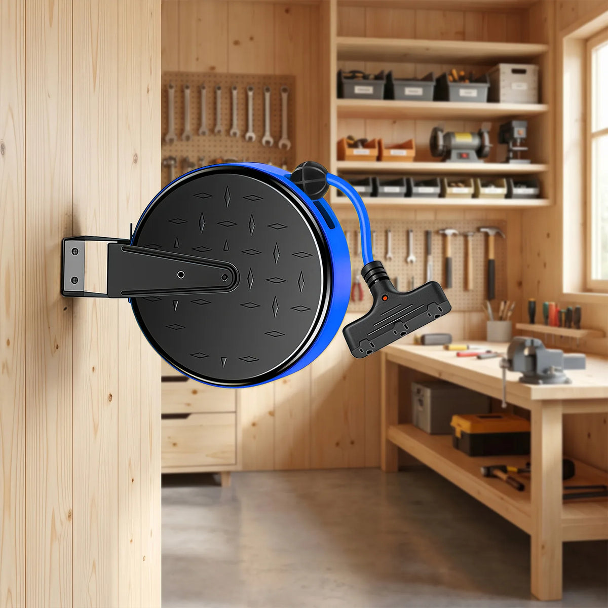 DEWENWILS 30 Ft Retractable Extension Cord Reel, Ceiling/Wall Mount 16/3 Gauge SJTW Power Cord with 3 Electrical Outlets Pigtail for Garage and Shop, 10 Amp Circuit Breaker, Metal Plate-HCRC30N