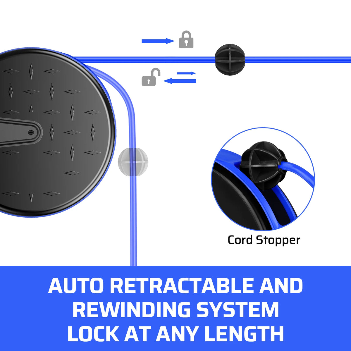 DEWENWILS 30 Ft Retractable Extension Cord Reel, Ceiling/Wall Mount 16/3 Gauge SJTW Power Cord with 3 Electrical Outlets Pigtail for Garage and Shop, 10 Amp Circuit Breaker, Metal Plate-HCRC30N