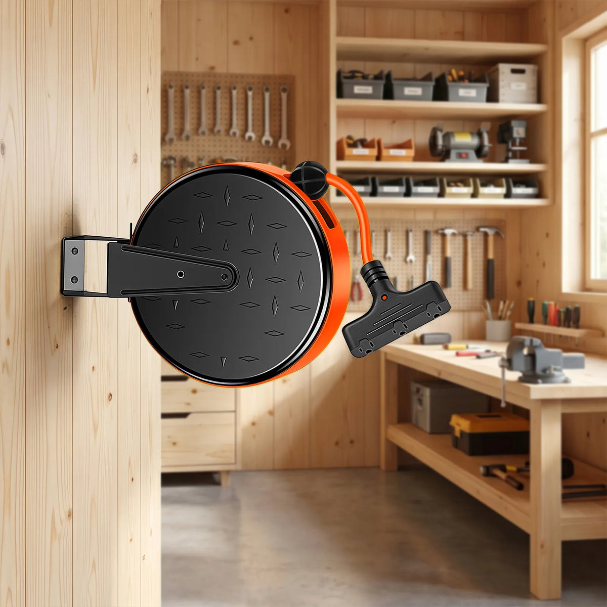 DEWENWILS 30 Ft Retractable Extension Cord Reel, Ceiling/Wall Mount 16/3 Gauge SJTW Power Cord with 3 Electrical Outlets Pigtail for Garage and Shop, 10 Amp Circuit Breaker, Metal Plate-HCRC30N