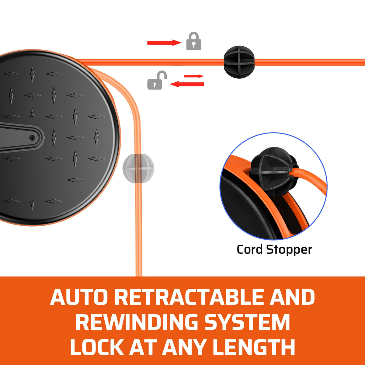 DEWENWILS 30 Ft Retractable Extension Cord Reel, Ceiling/Wall Mount 16/3 Gauge SJTW Power Cord with 3 Electrical Outlets Pigtail for Garage and Shop, 10 Amp Circuit Breaker, Metal Plate-HCRC30N