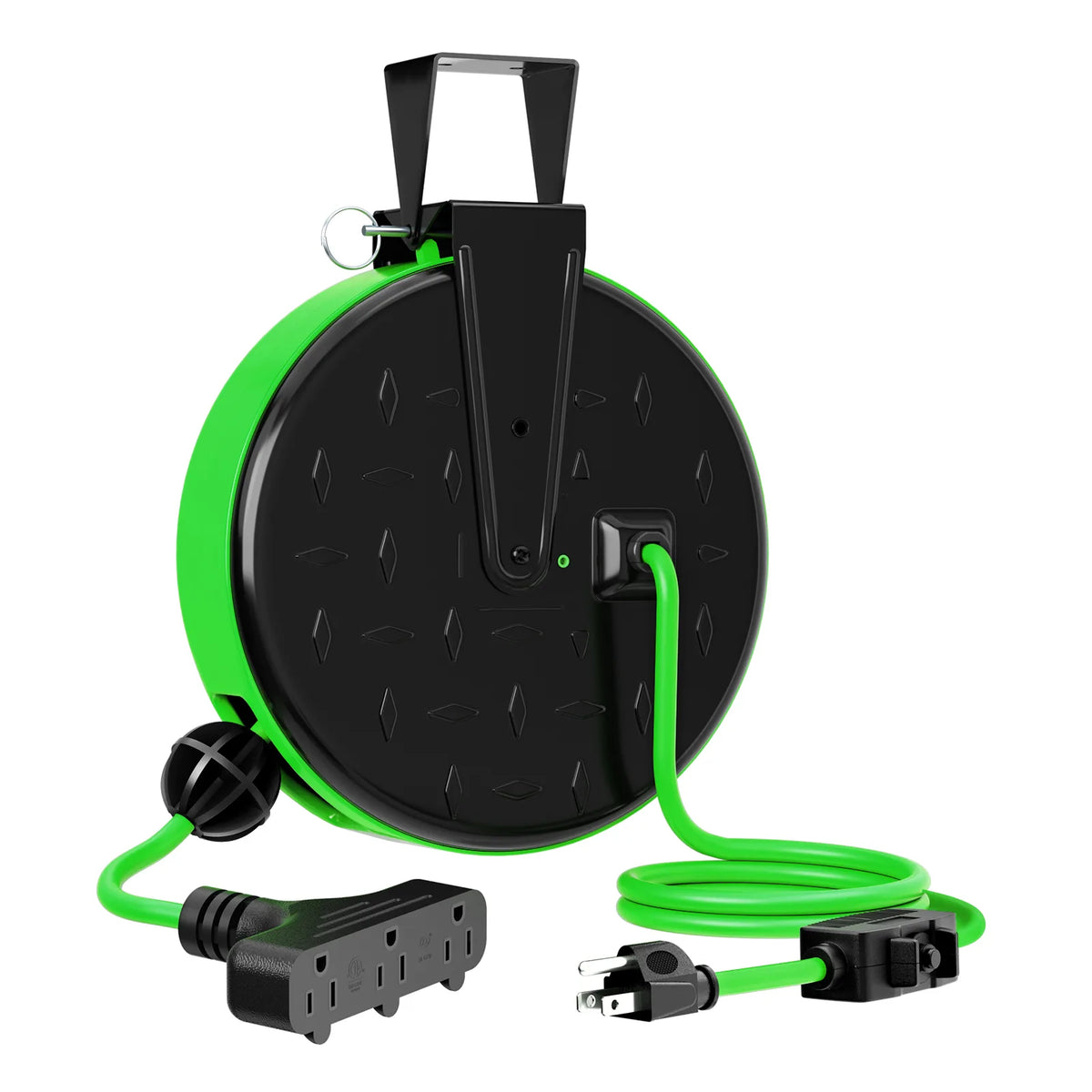 DEWENWILS 30 Ft Retractable Extension Cord Reel, Ceiling/Wall Mount 16/3 Gauge SJTW Power Cord with 3 Electrical Outlets Pigtail for Garage and Shop, 10 Amp Circuit Breaker, Metal Plate-HCRC30N